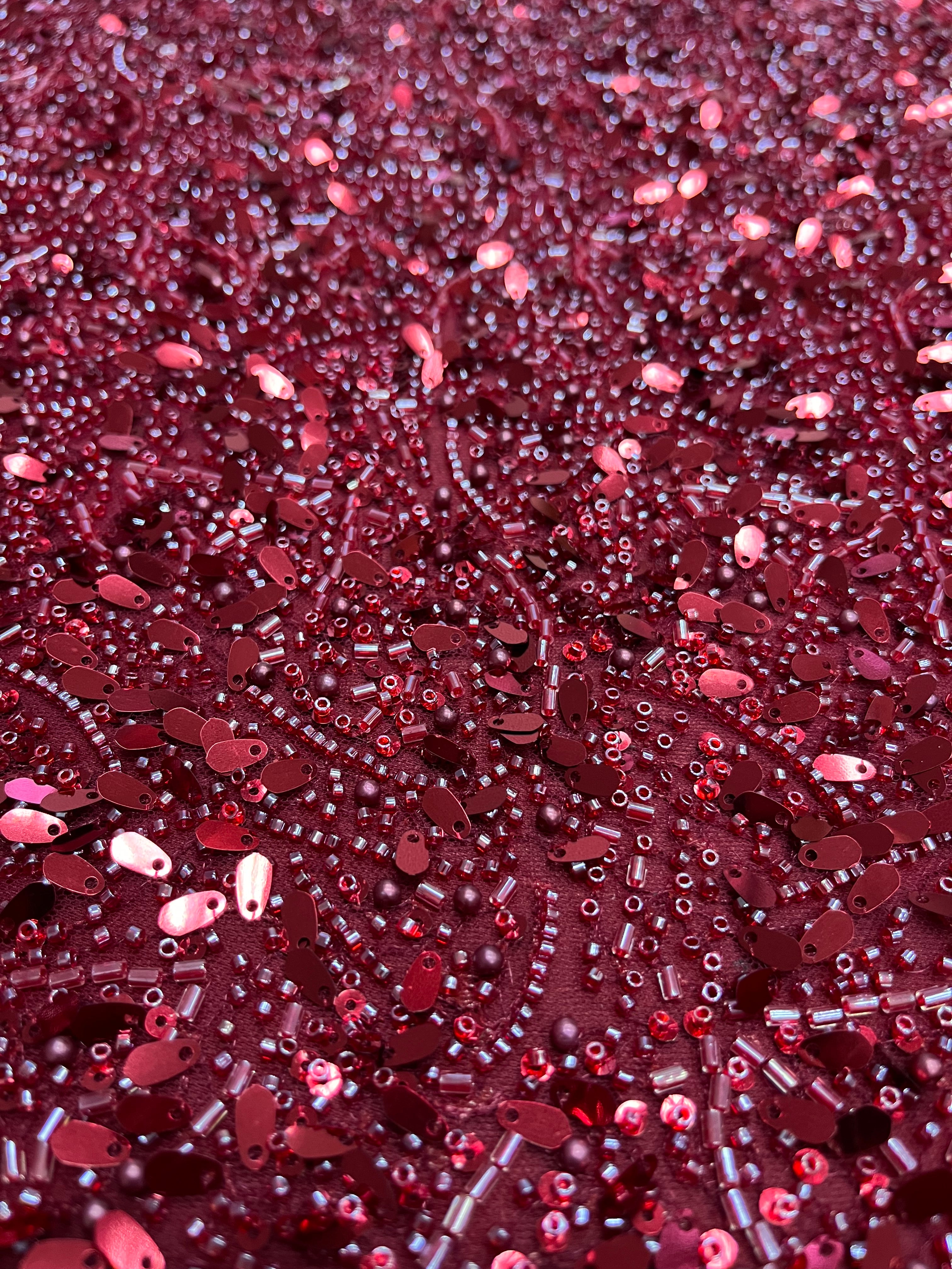 Bordeaux Couture Lace with Pearls, Beads and Sequins