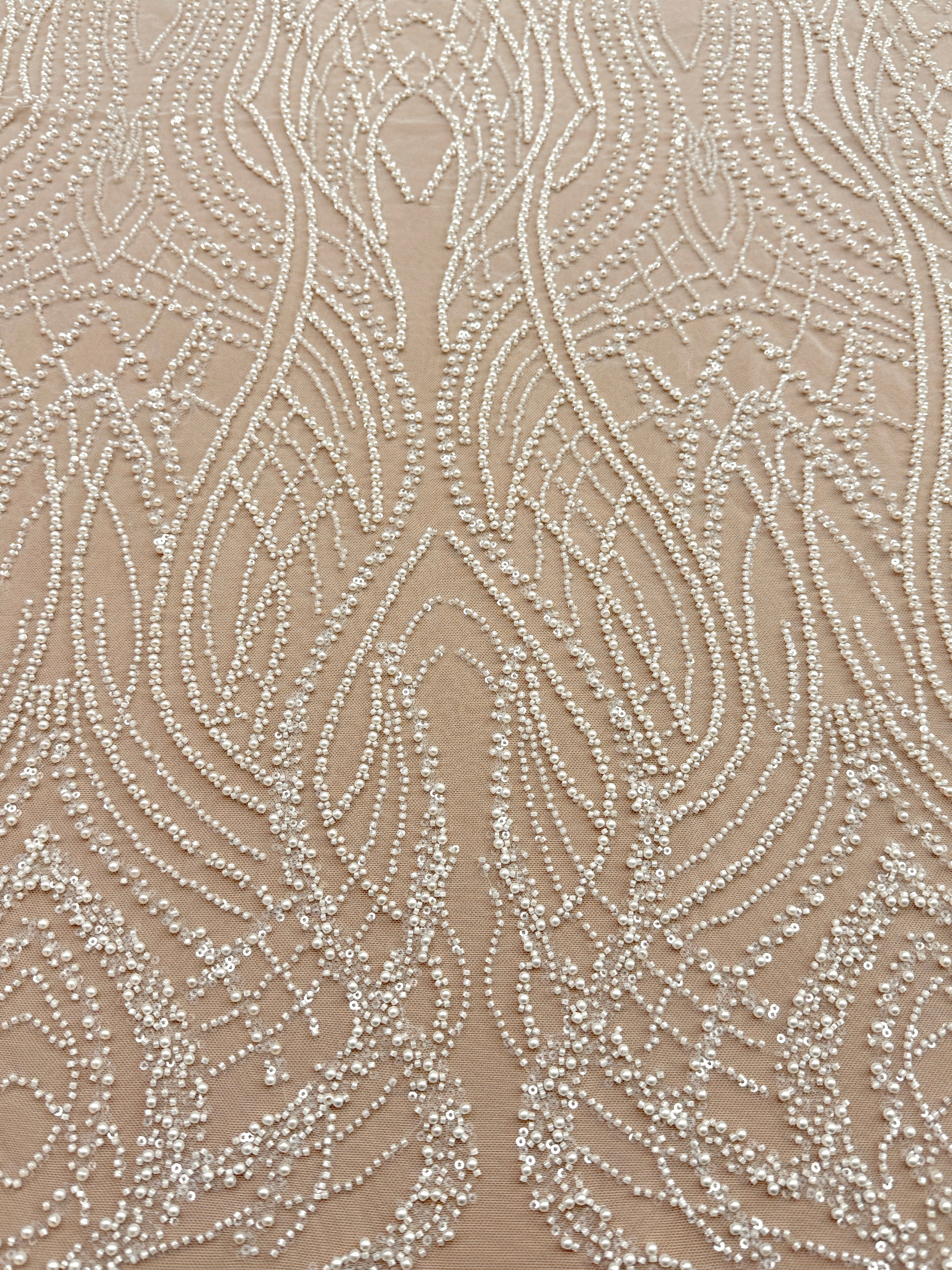 Dantela Couture Ivory cu Perle, Margele si Paiete