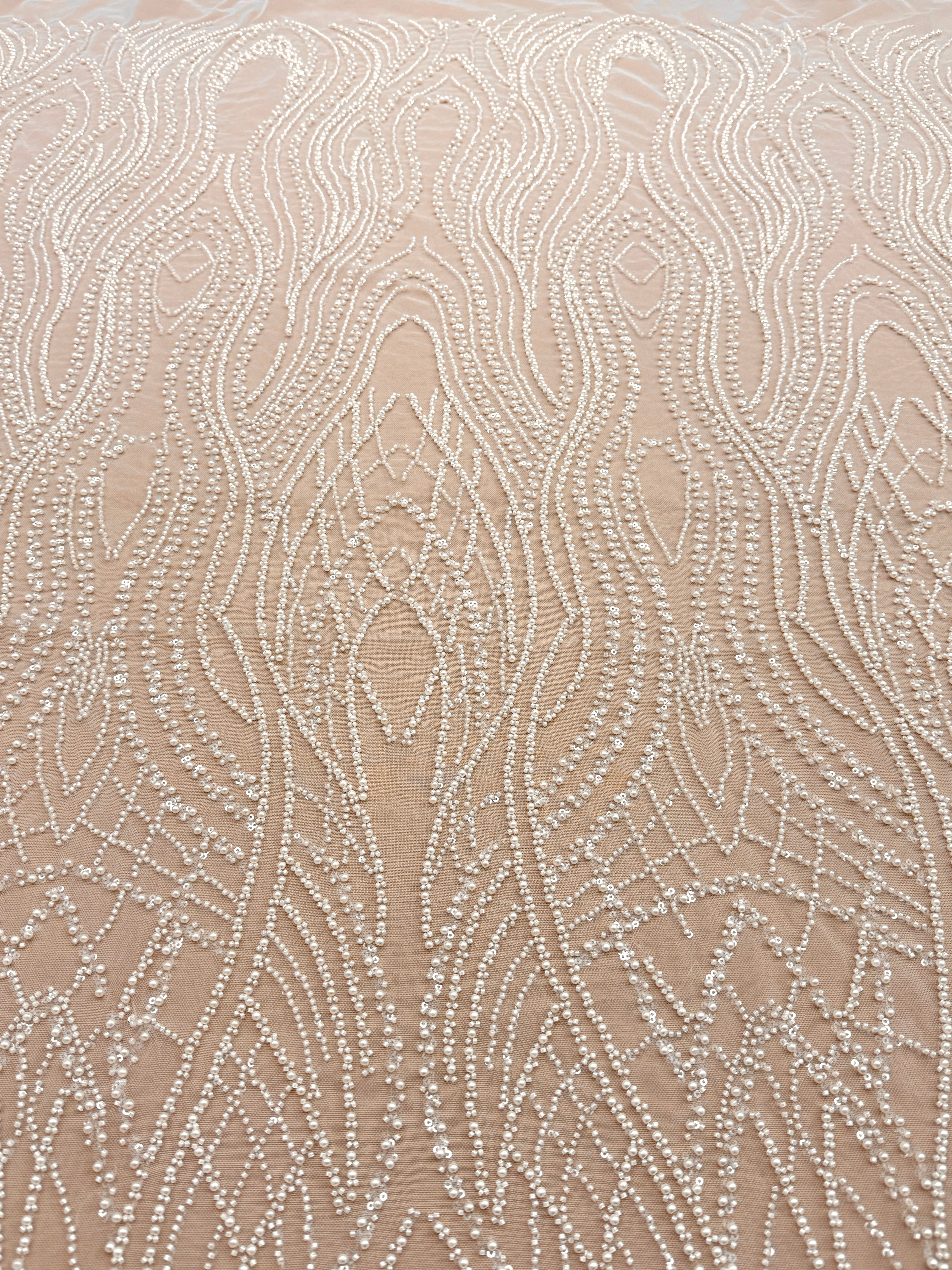 Dantela Couture Ivory cu Perle, Margele si Paiete
