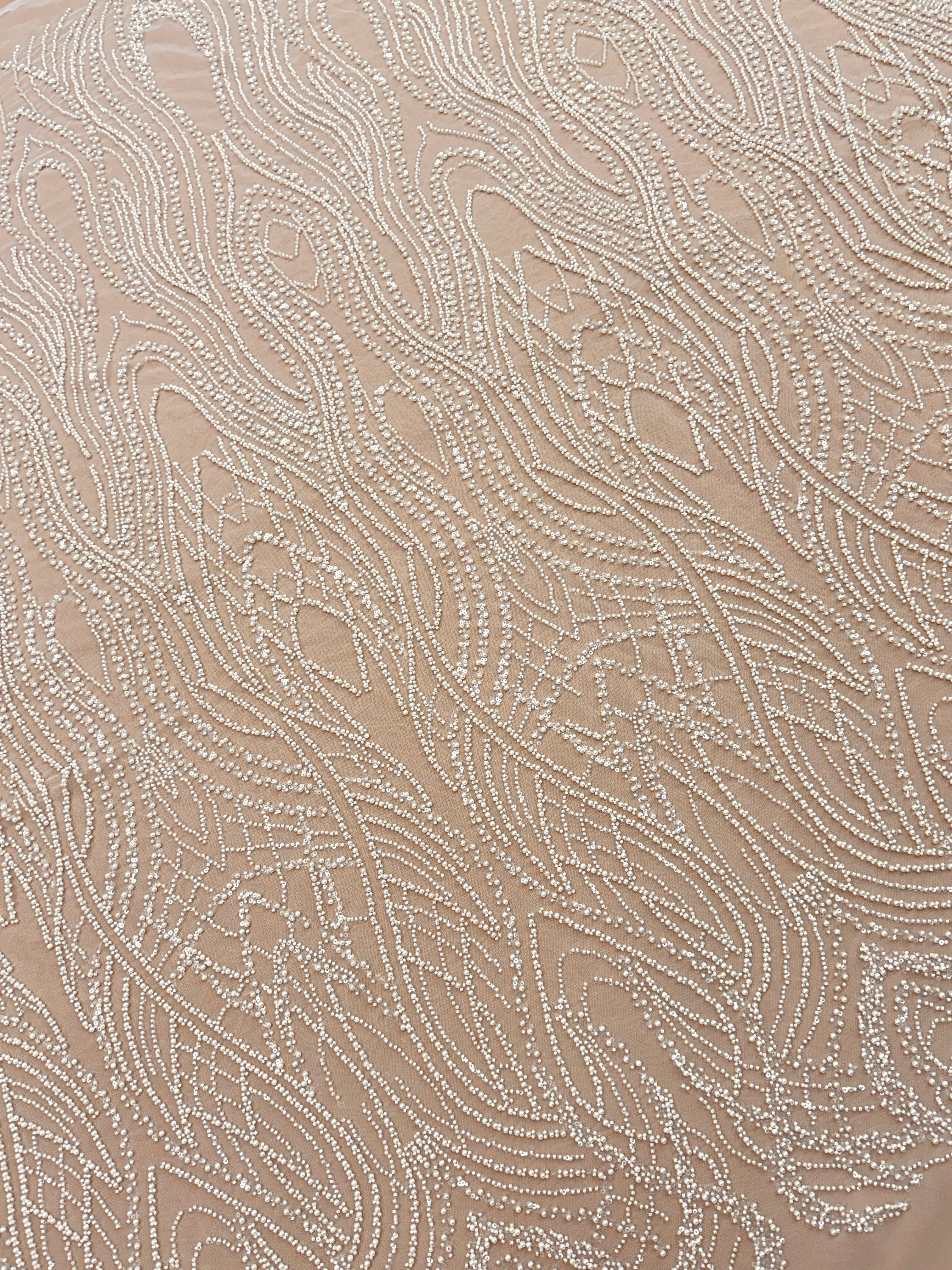 Dantela Couture Ivory cu Perle, Margele si Paiete