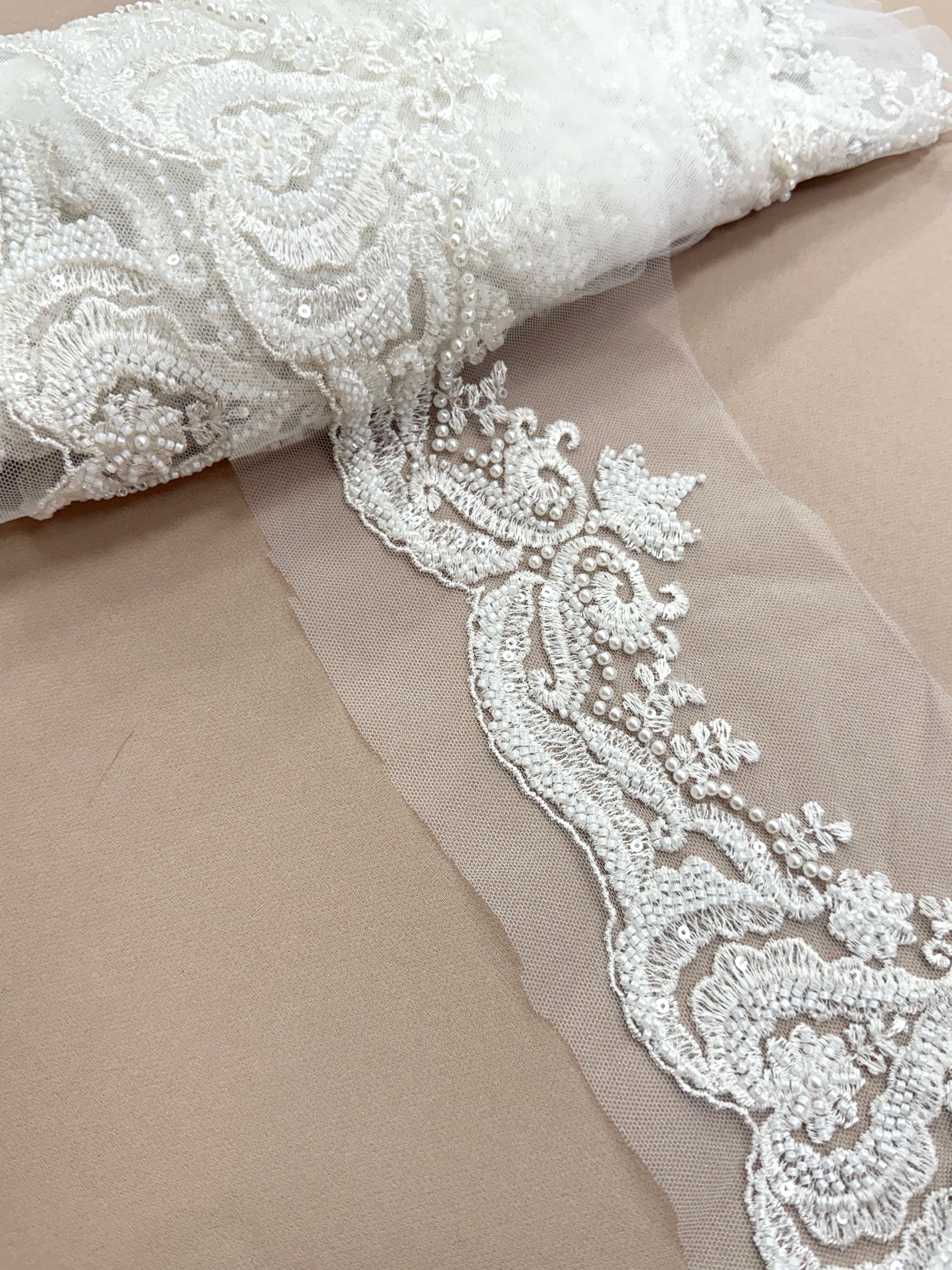 Lace Border with Pearls, Beads and Sequins