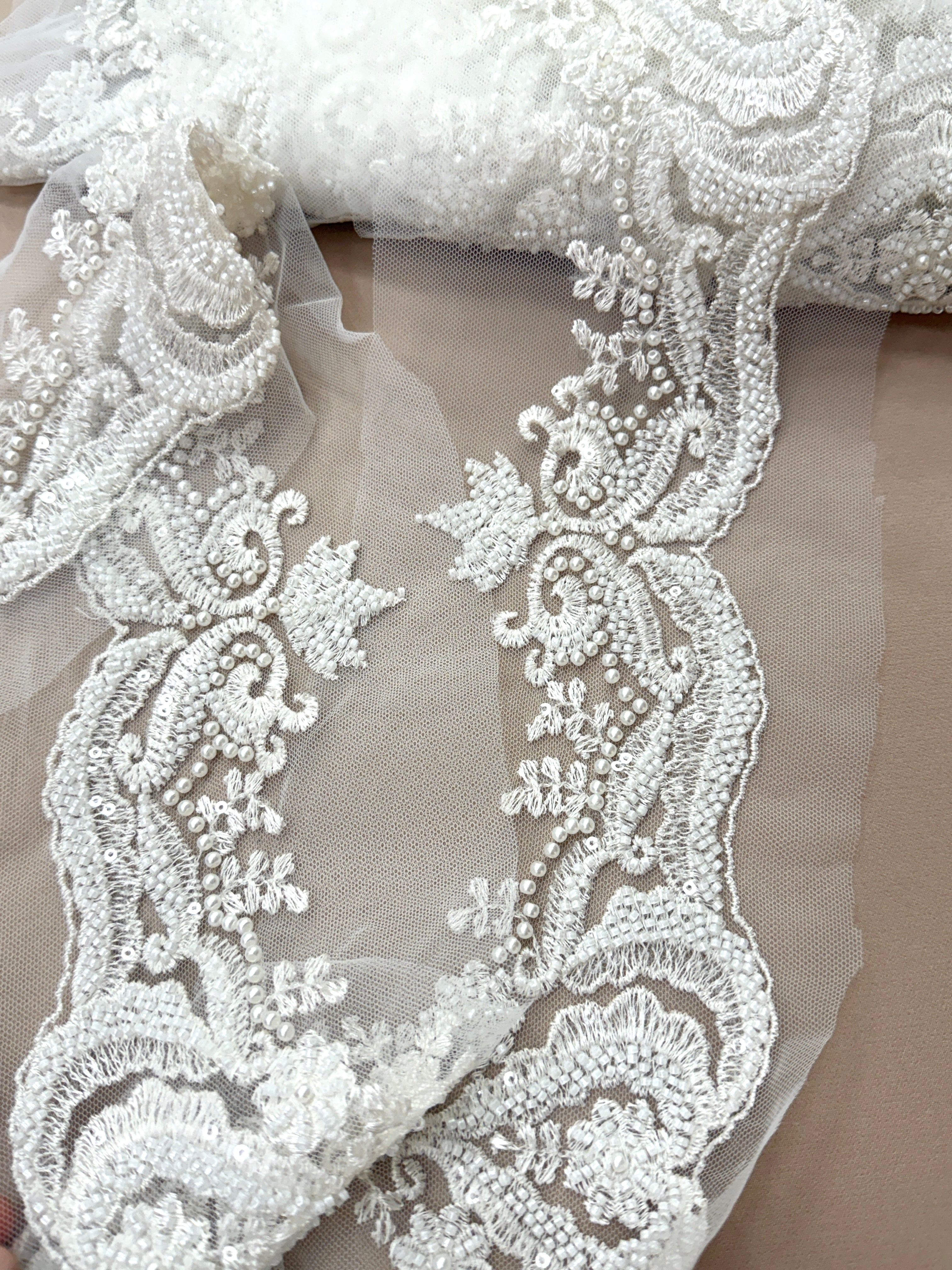 Lace Border with Pearls, Beads and Sequins