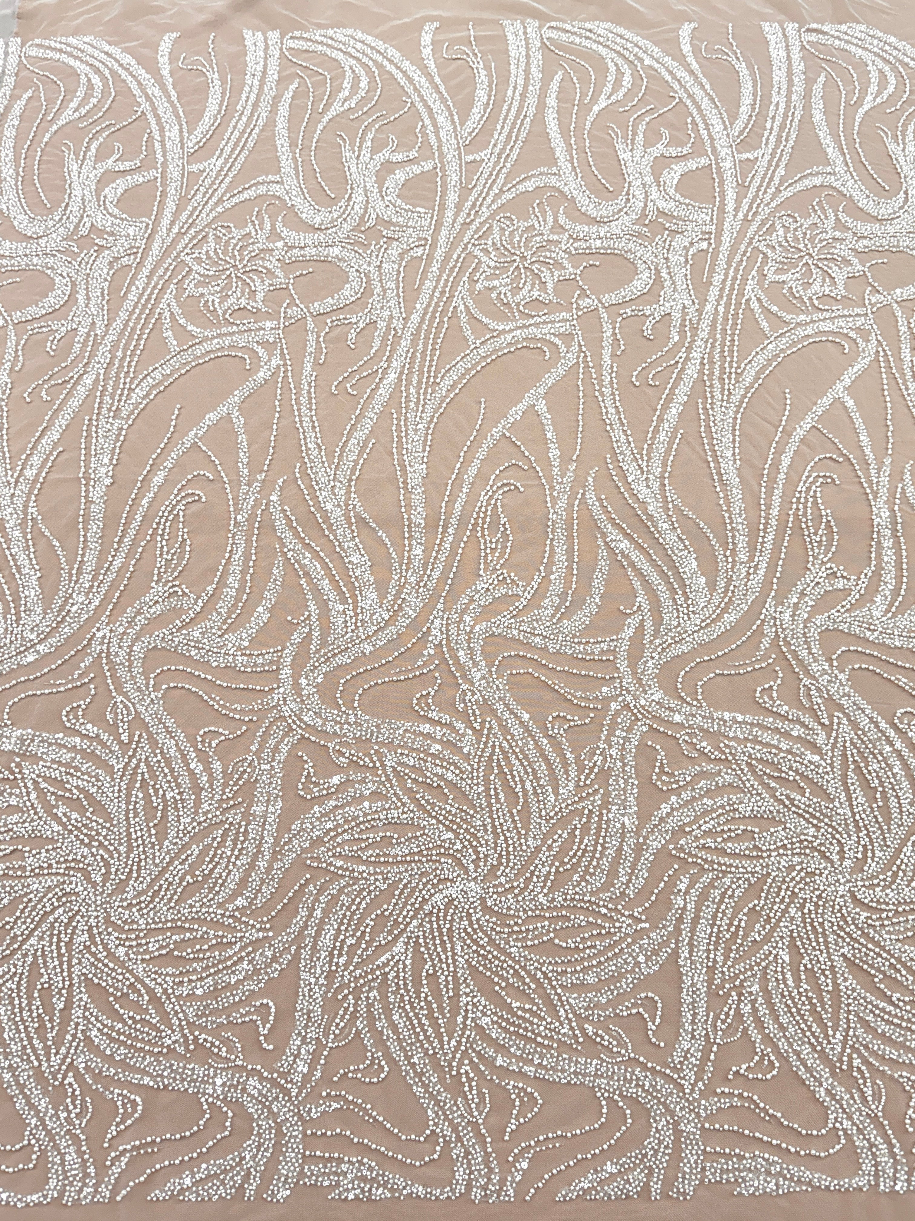 Ivory Couture Lace with Floral Pattern, Pearls, Beads and Sequins