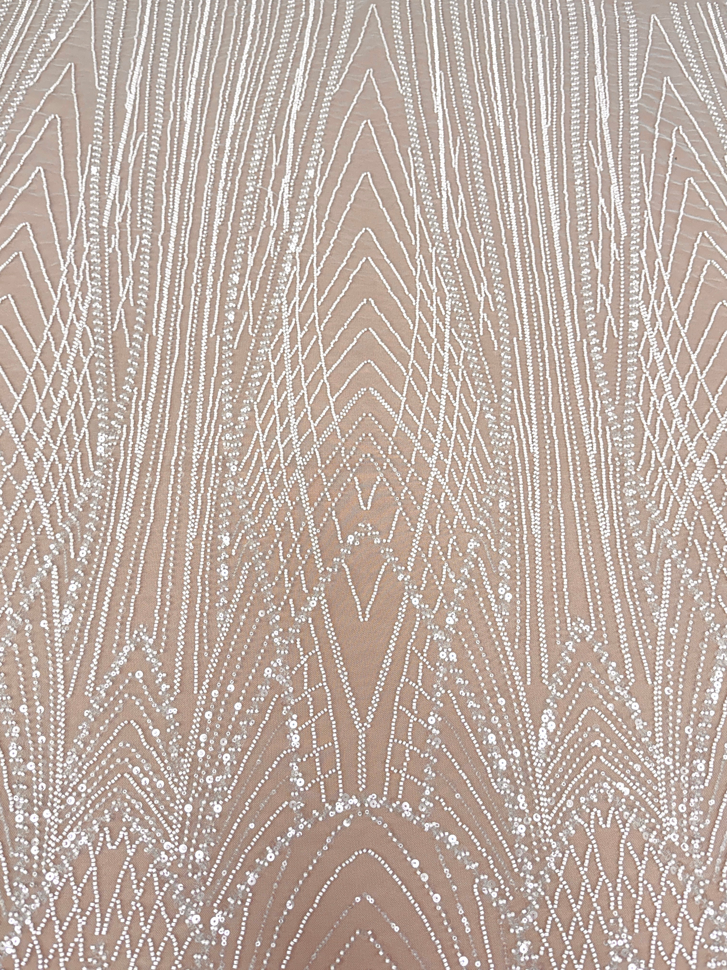 Dantela Couture Ivory cu Panou, cu Margele si Paiete