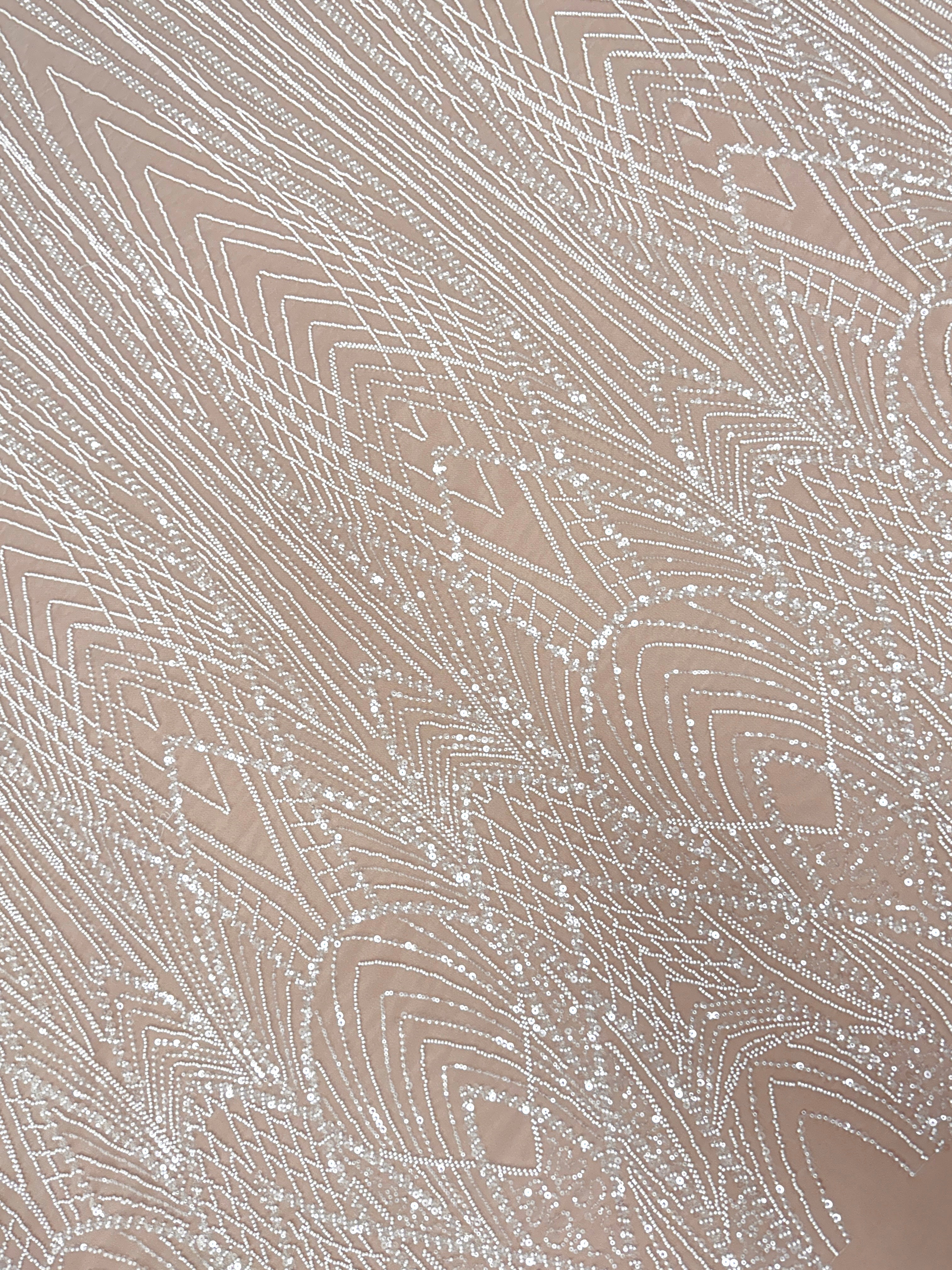 Dantela Couture Ivory cu Panou, cu Margele si Paiete