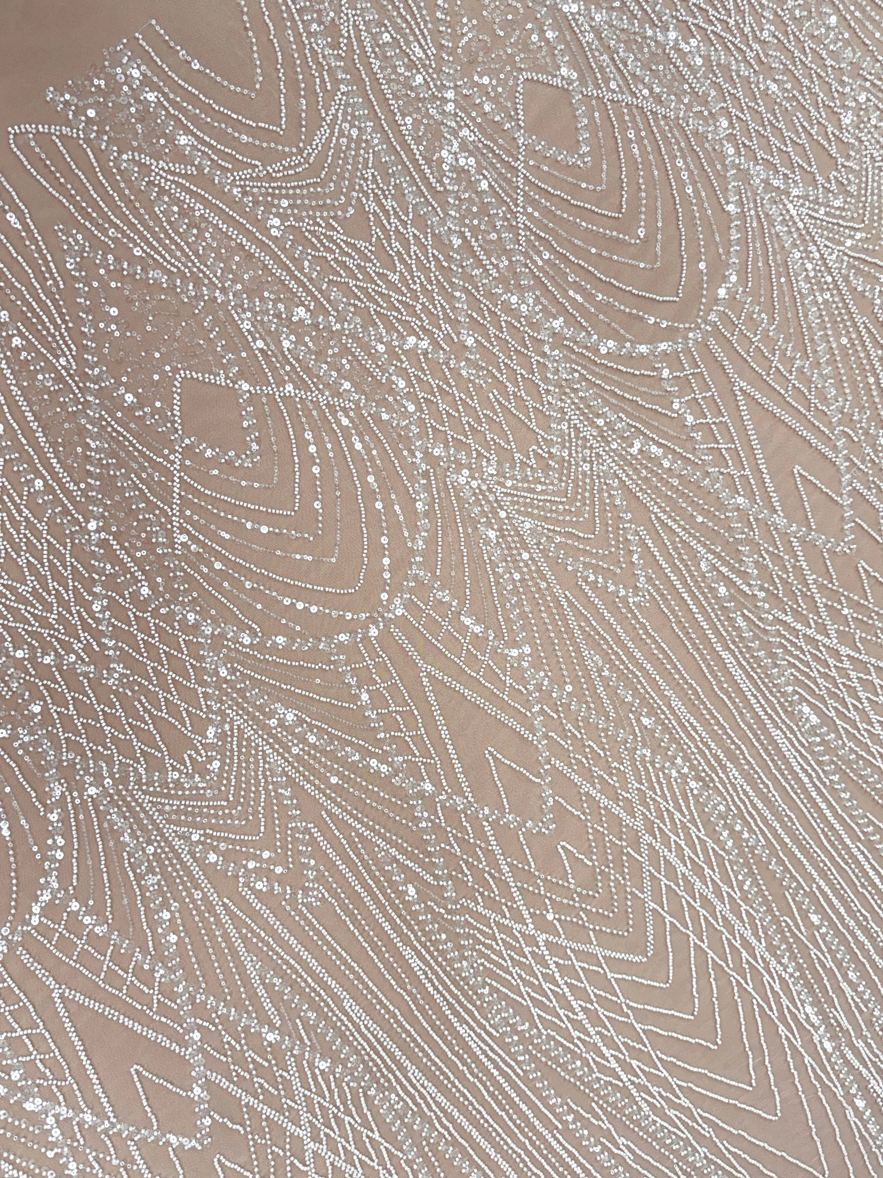 Dantela Couture Ivory cu Panou, cu Margele si Paiete