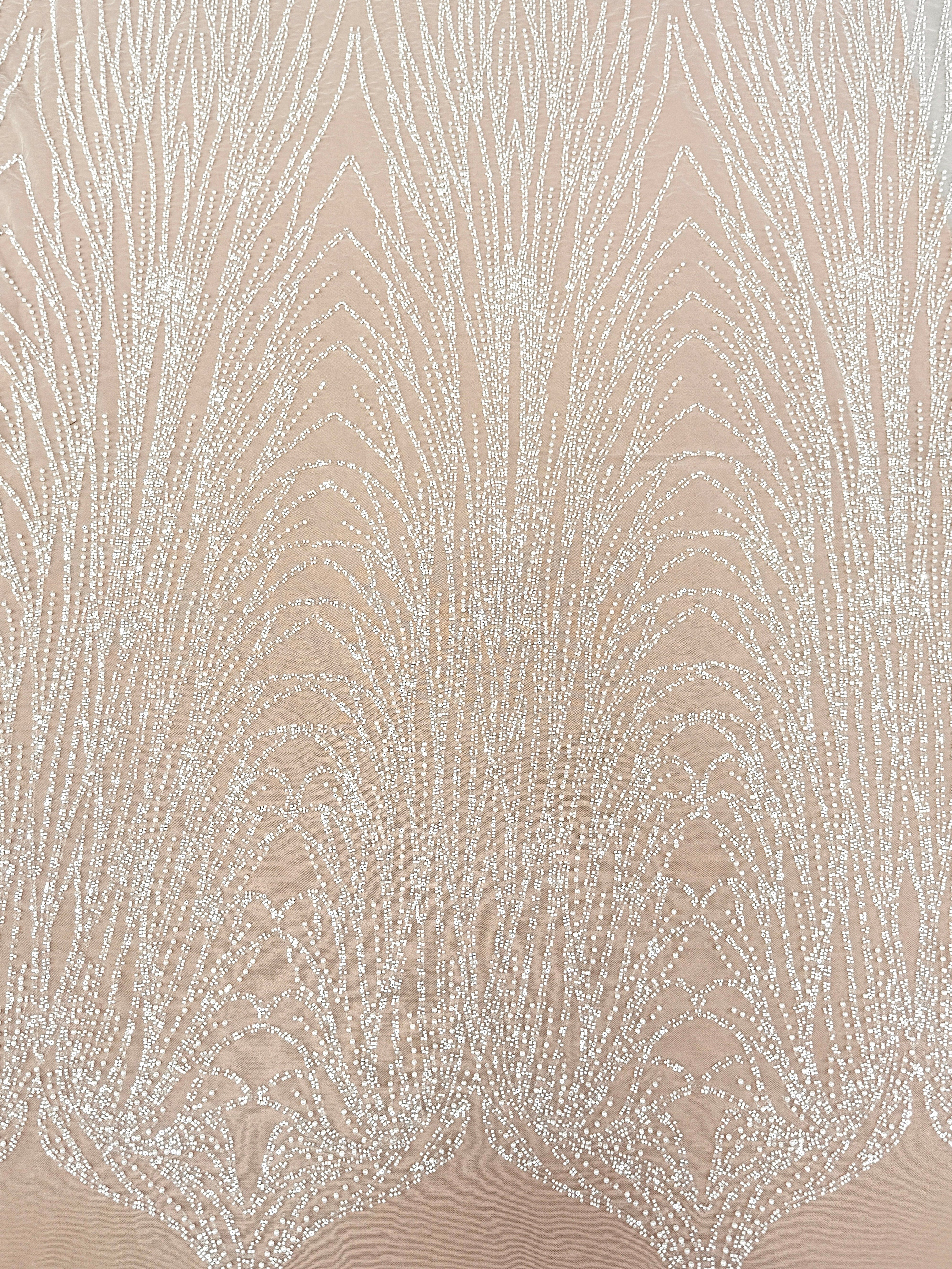 Ivory Lace with Linear Pattern, with Beads and Sequins