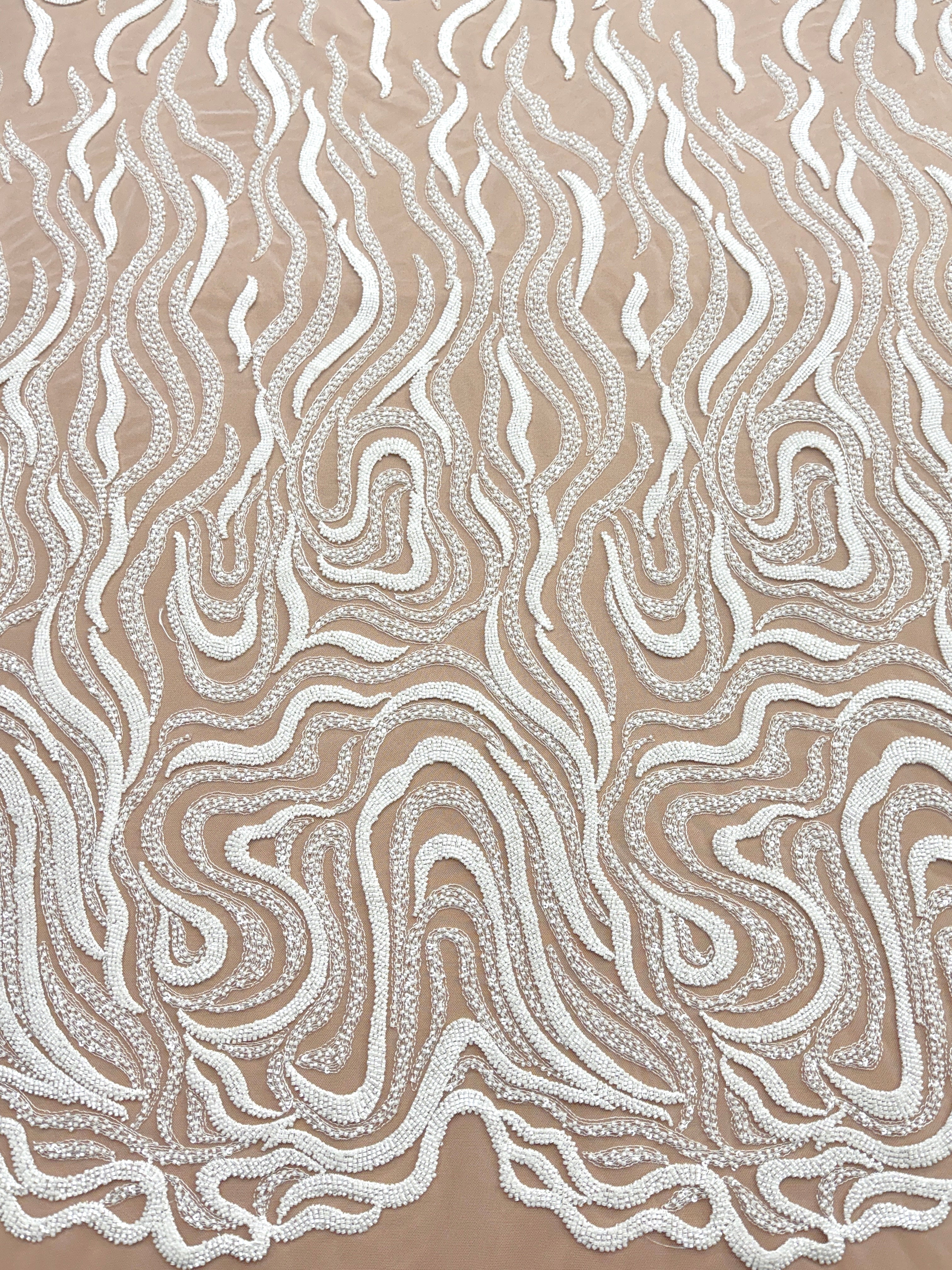 Dantela Ivory cu Model Geometric, cu Margele si Paiete