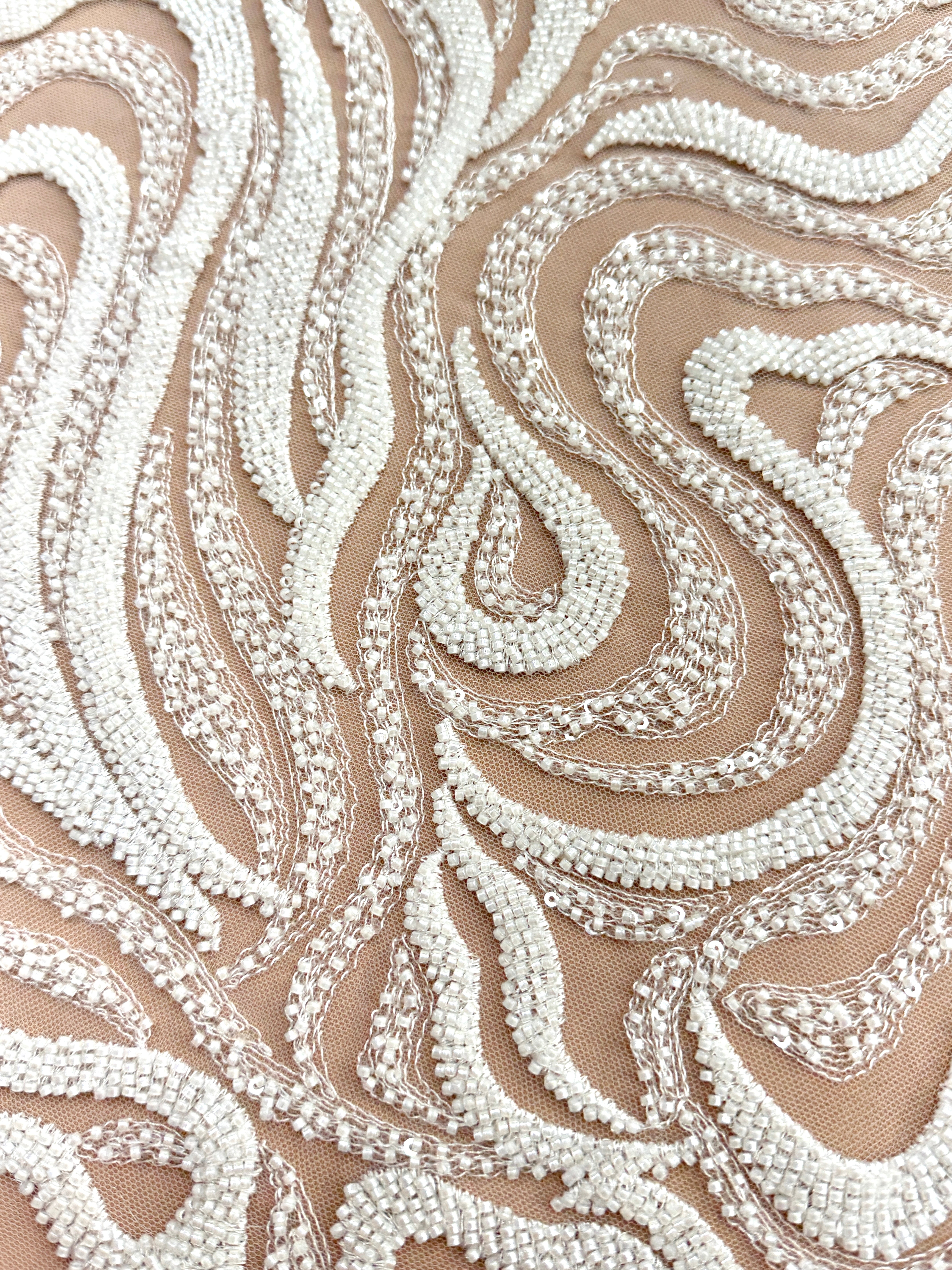 Dantela Ivory cu Model Geometric, cu Margele si Paiete