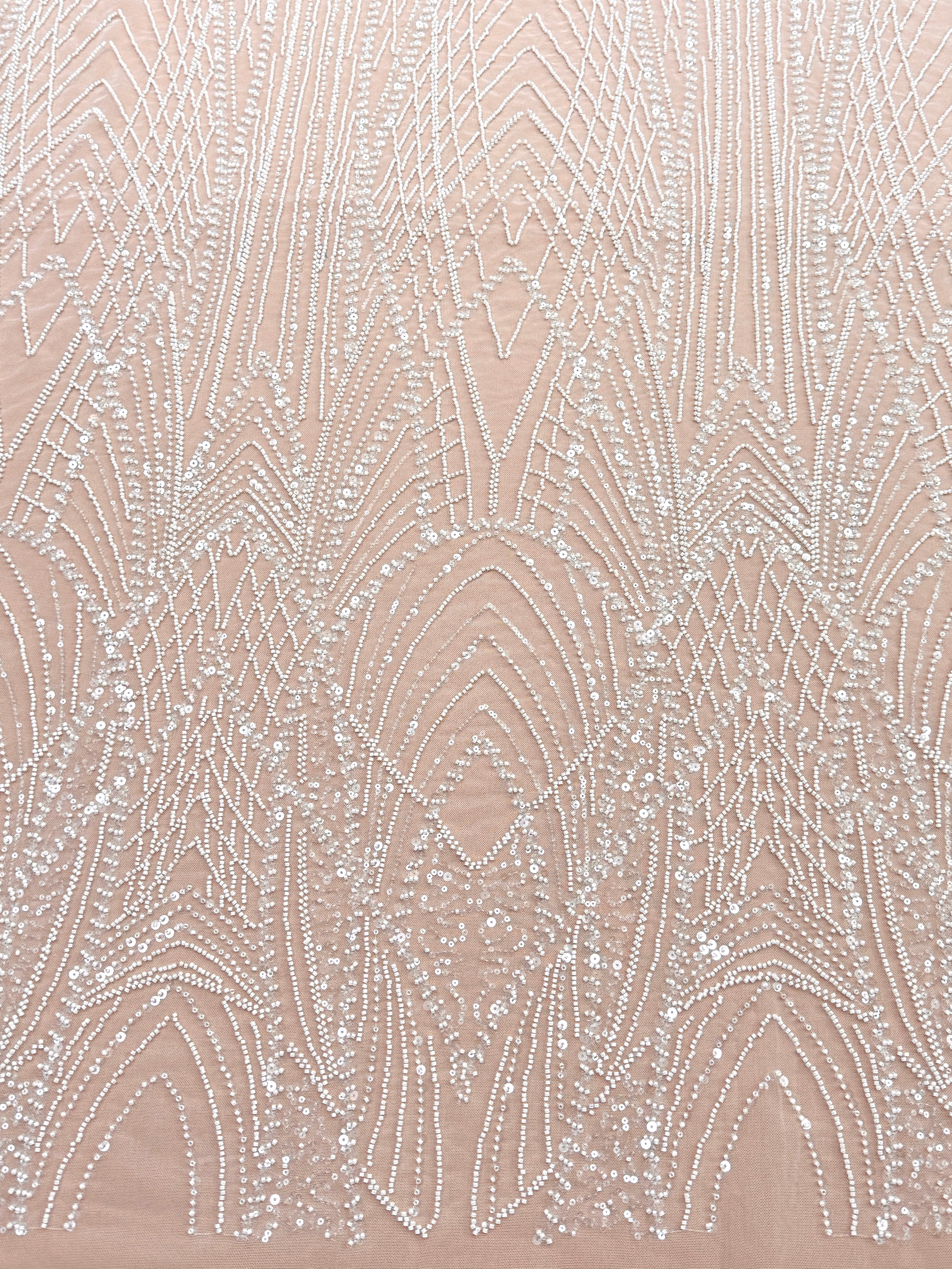 Dantela Couture Ivory cu Panou, cu Margele si Paiete