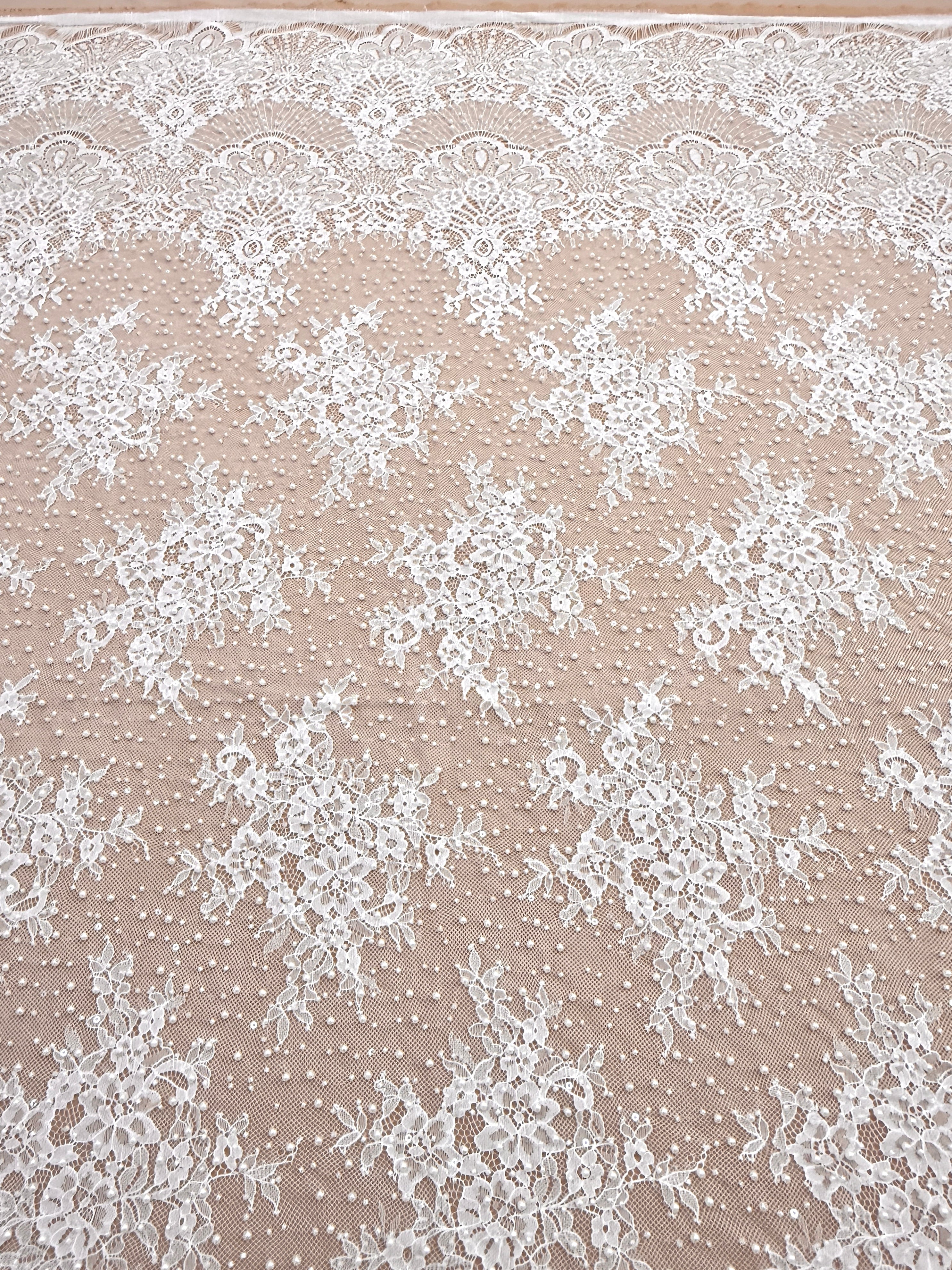 Ivory Chantilly Lace with Pearls, Beads and Sequins - 3 m Coupon