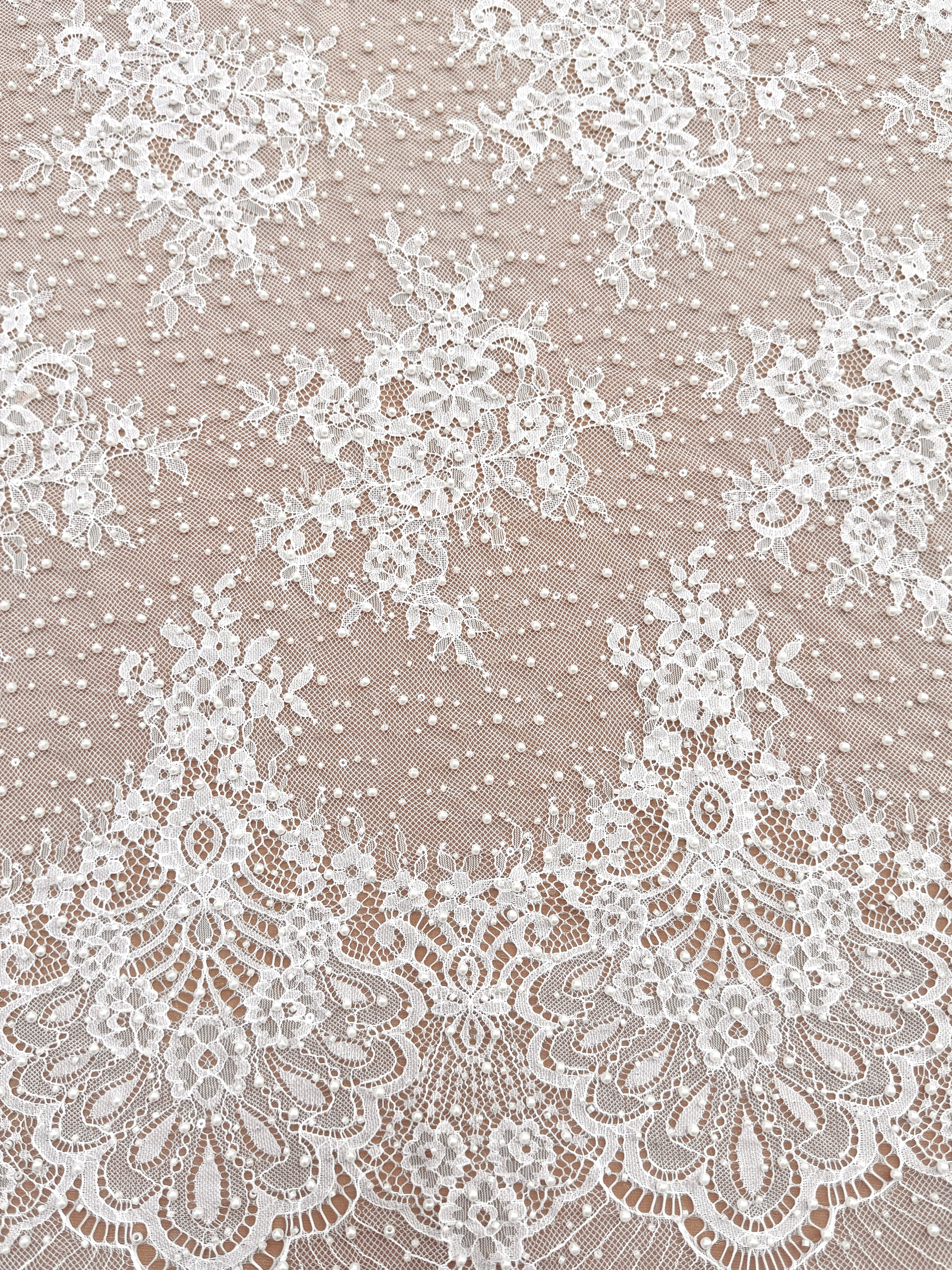 Ivory Chantilly Lace with Pearls, Beads and Sequins - 3 m Coupon