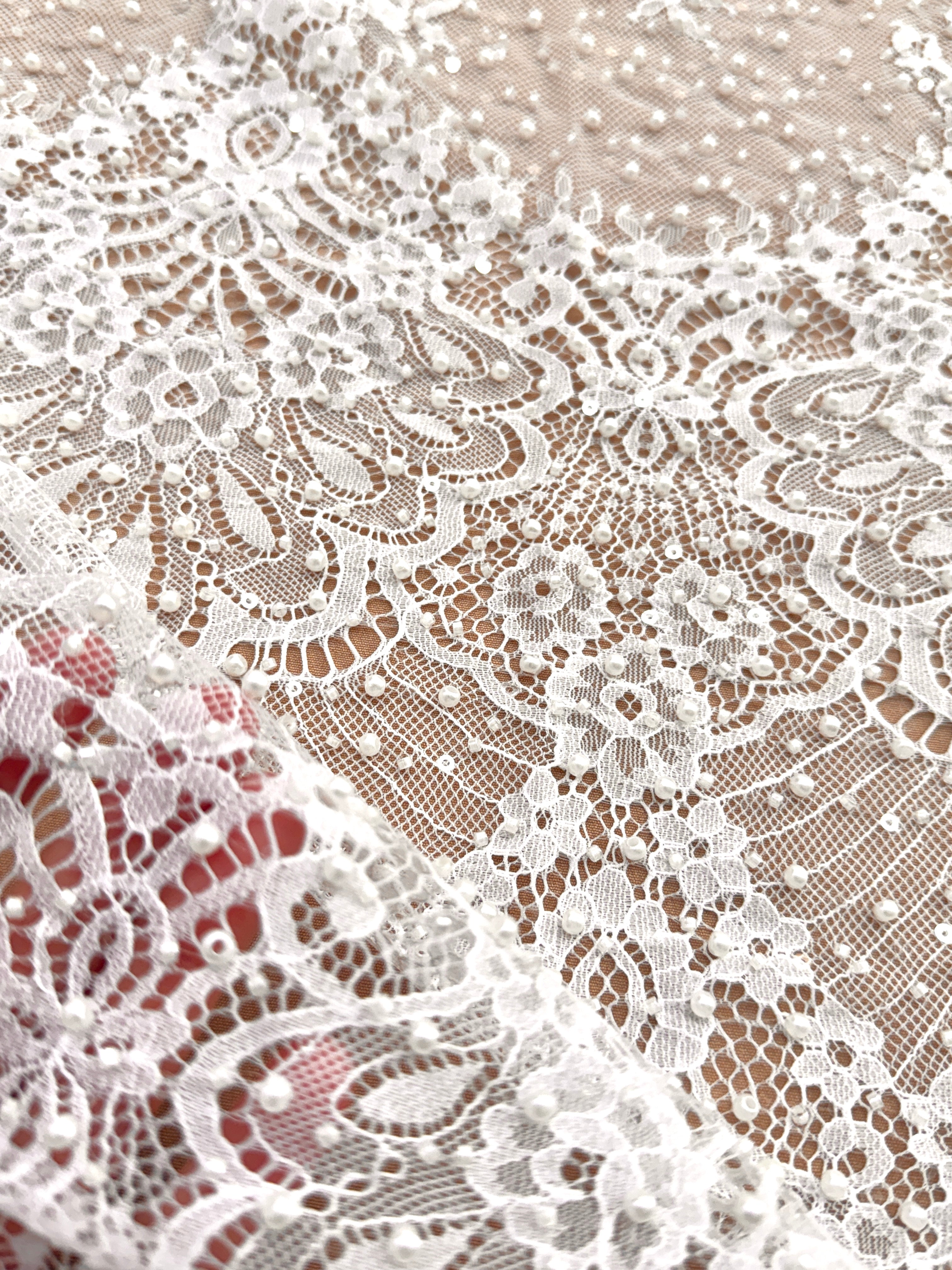 Ivory Chantilly Lace with Pearls, Beads and Sequins - 3 m Coupon