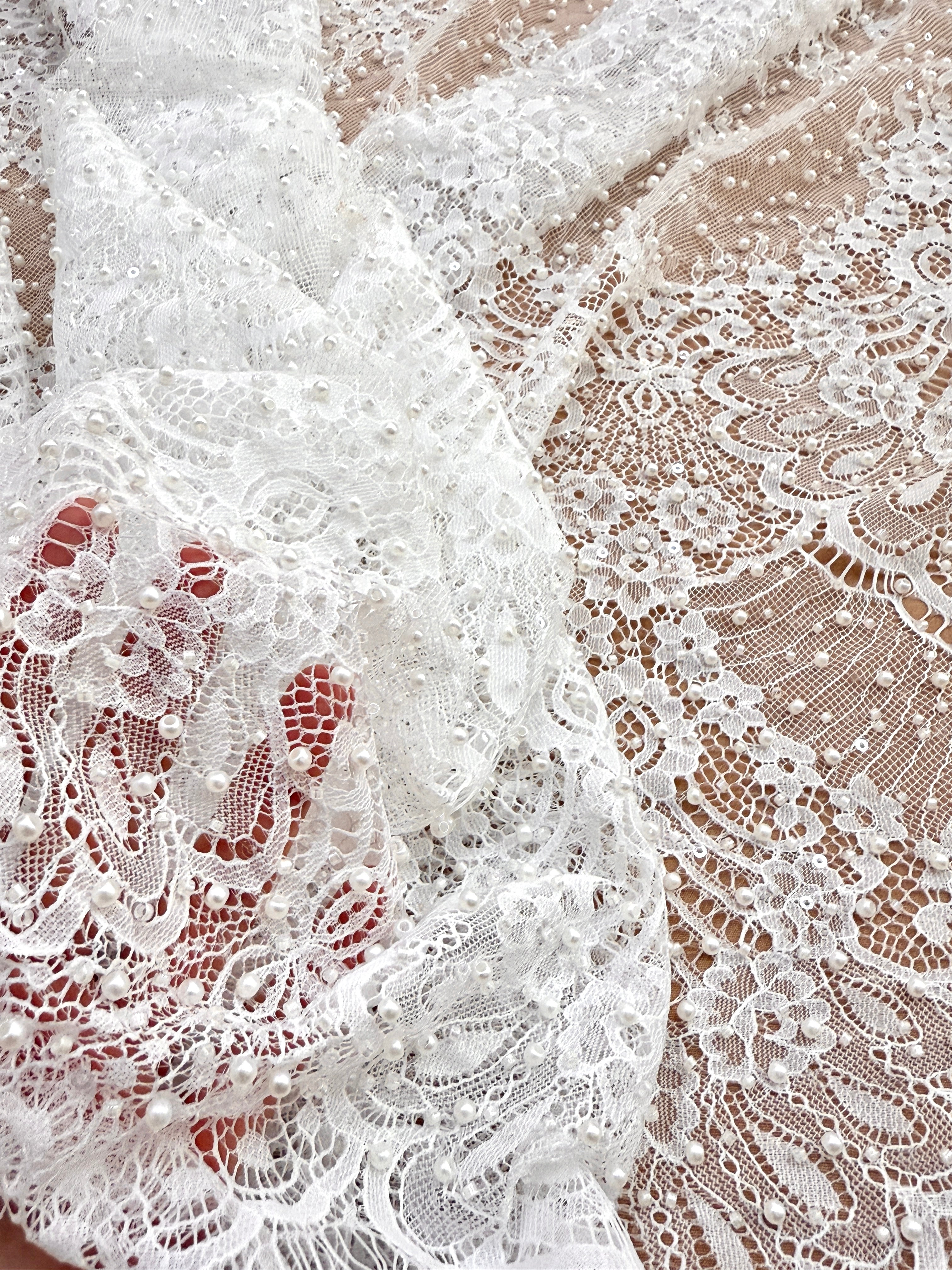 Ivory Chantilly Lace with Pearls, Beads and Sequins - 3 m Coupon