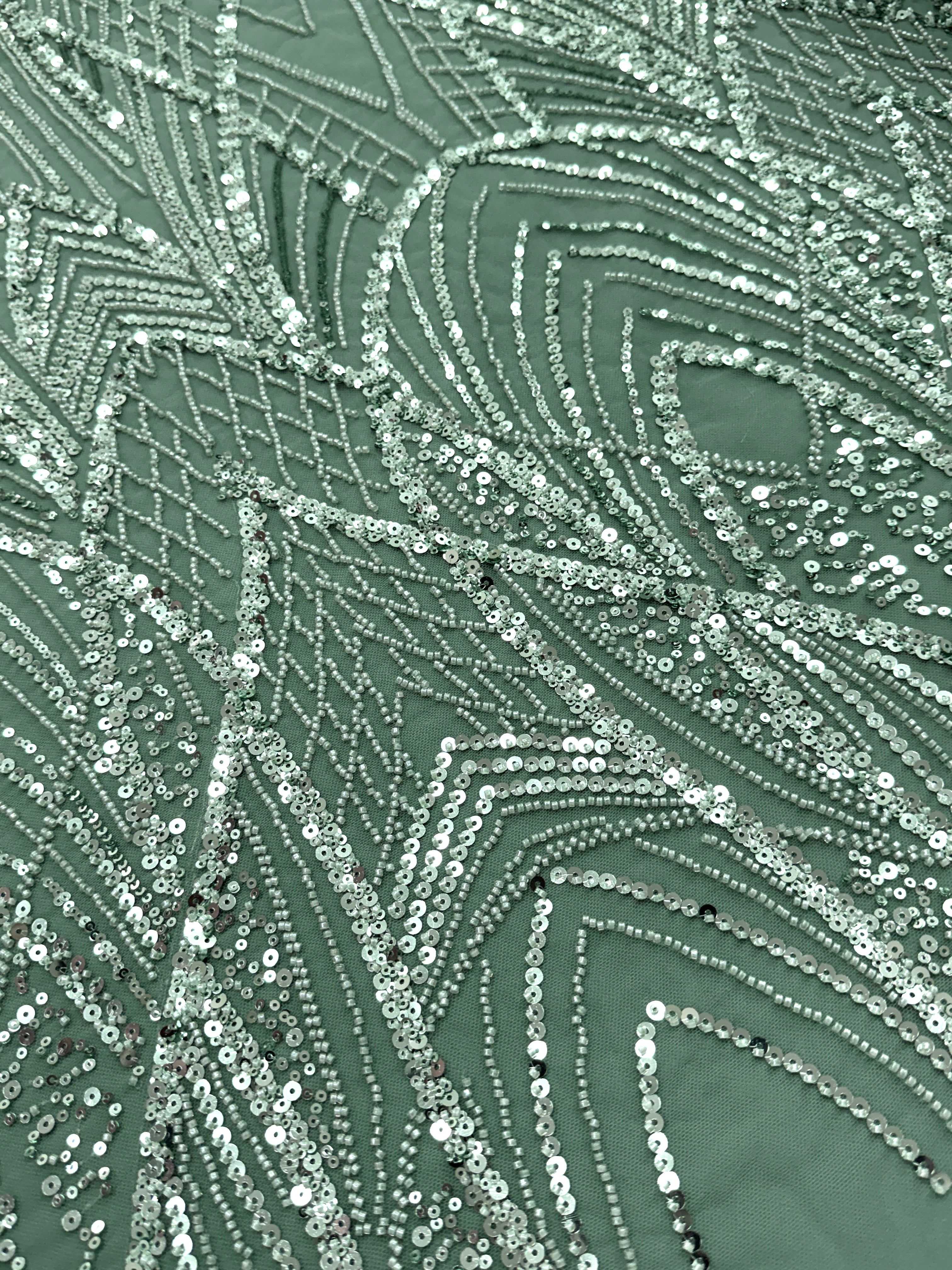 Dantela Couture Verde Prafuit cu Panou, cu Margele si Paiete