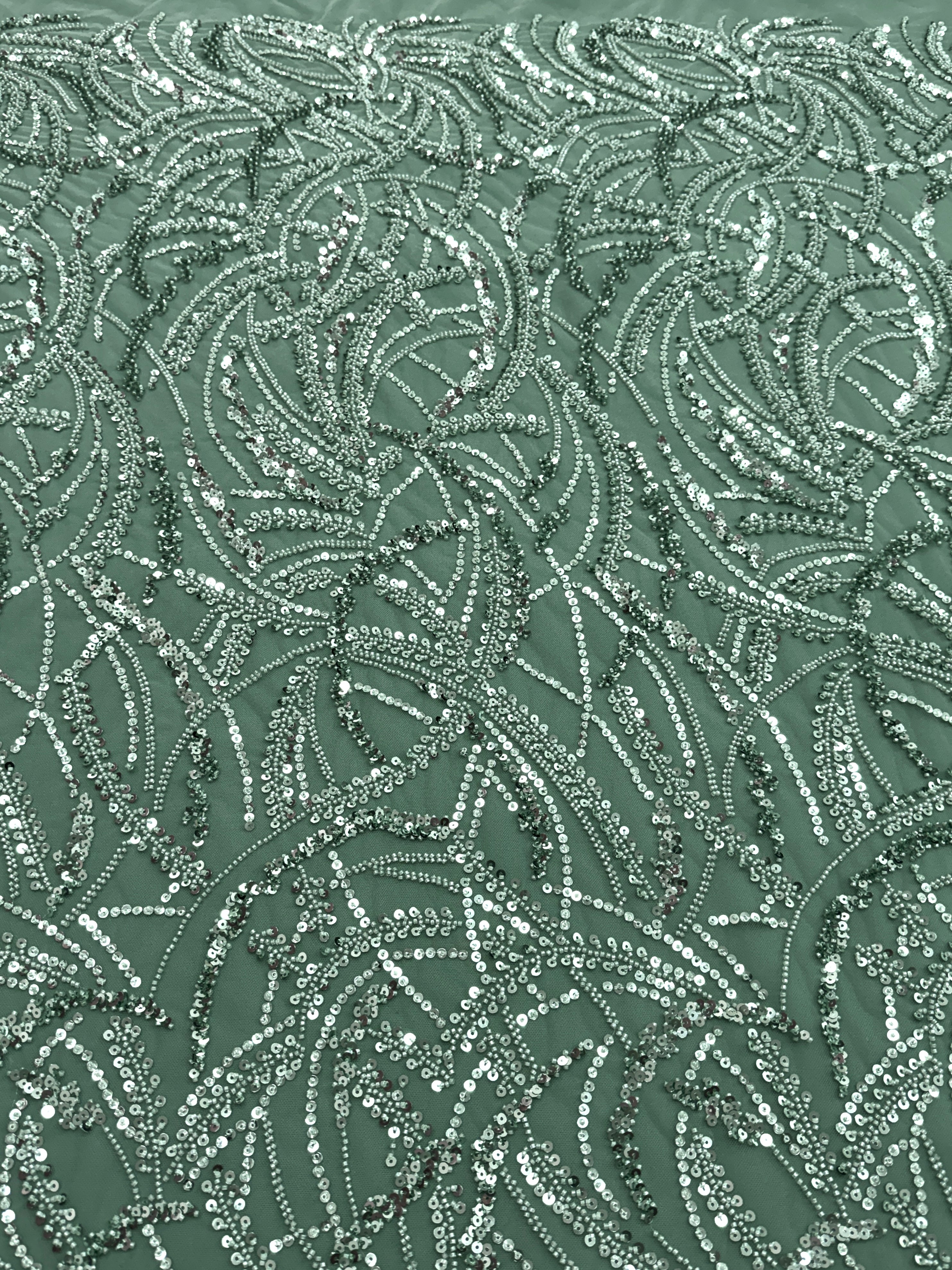 Dantela Couture Verde Prafuit cu Model Geometric, cu Margele si Paiete