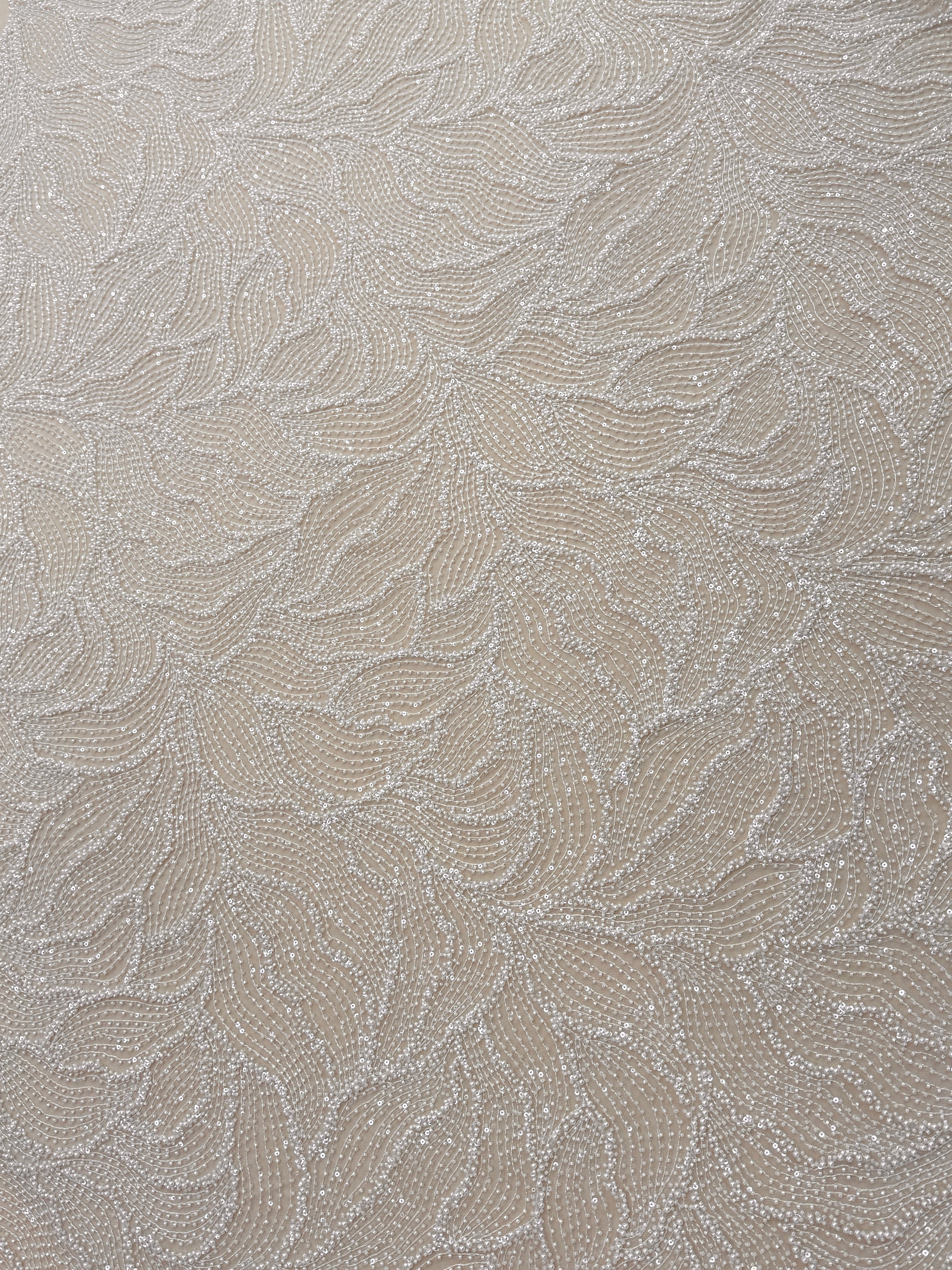 Dantela Couture Ivory cu Model Geometric, cu Perle, Margele si Paiete