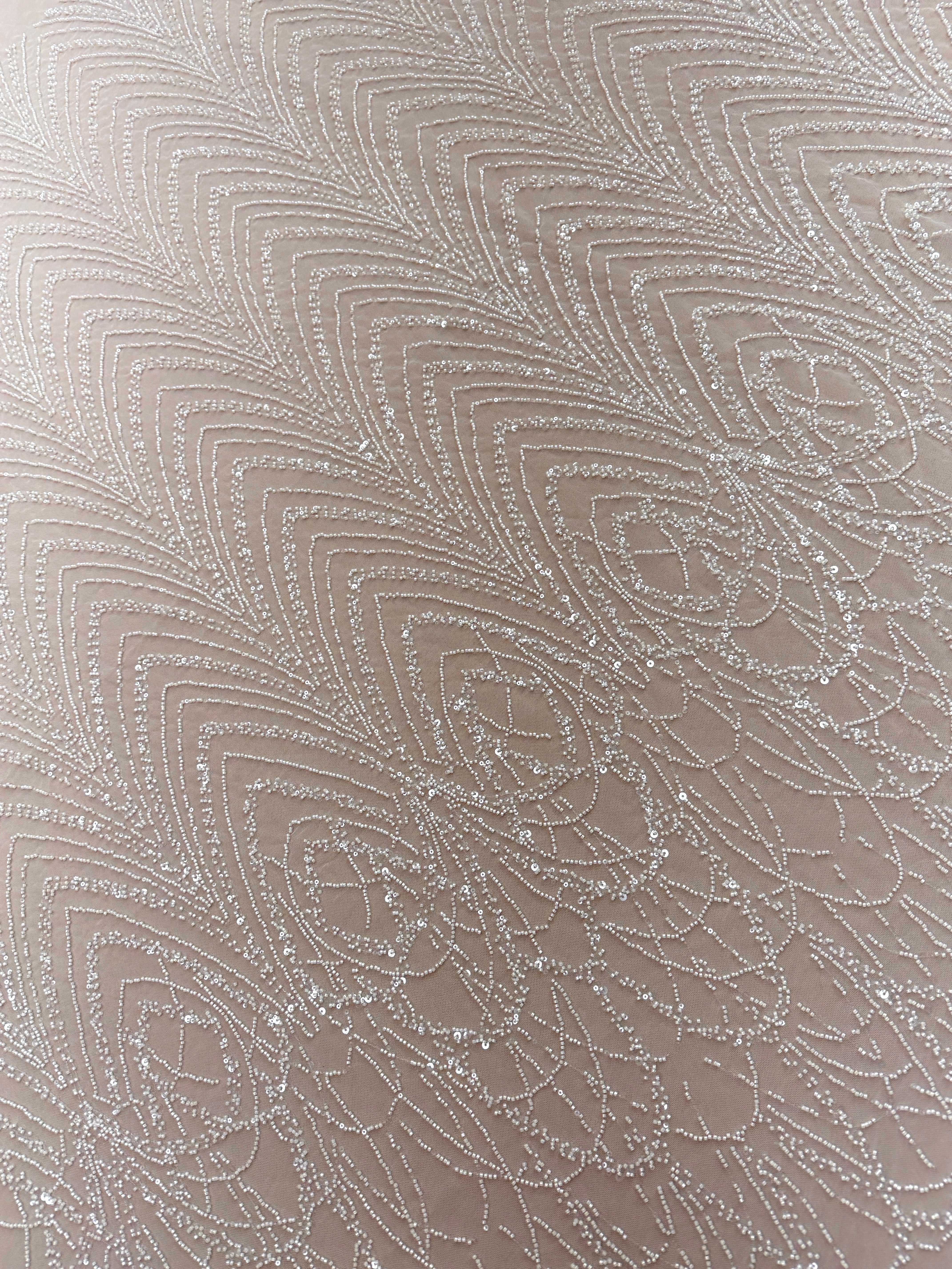 Dantela Couture Ivory cu Model Geometric cu Margele si Paiete