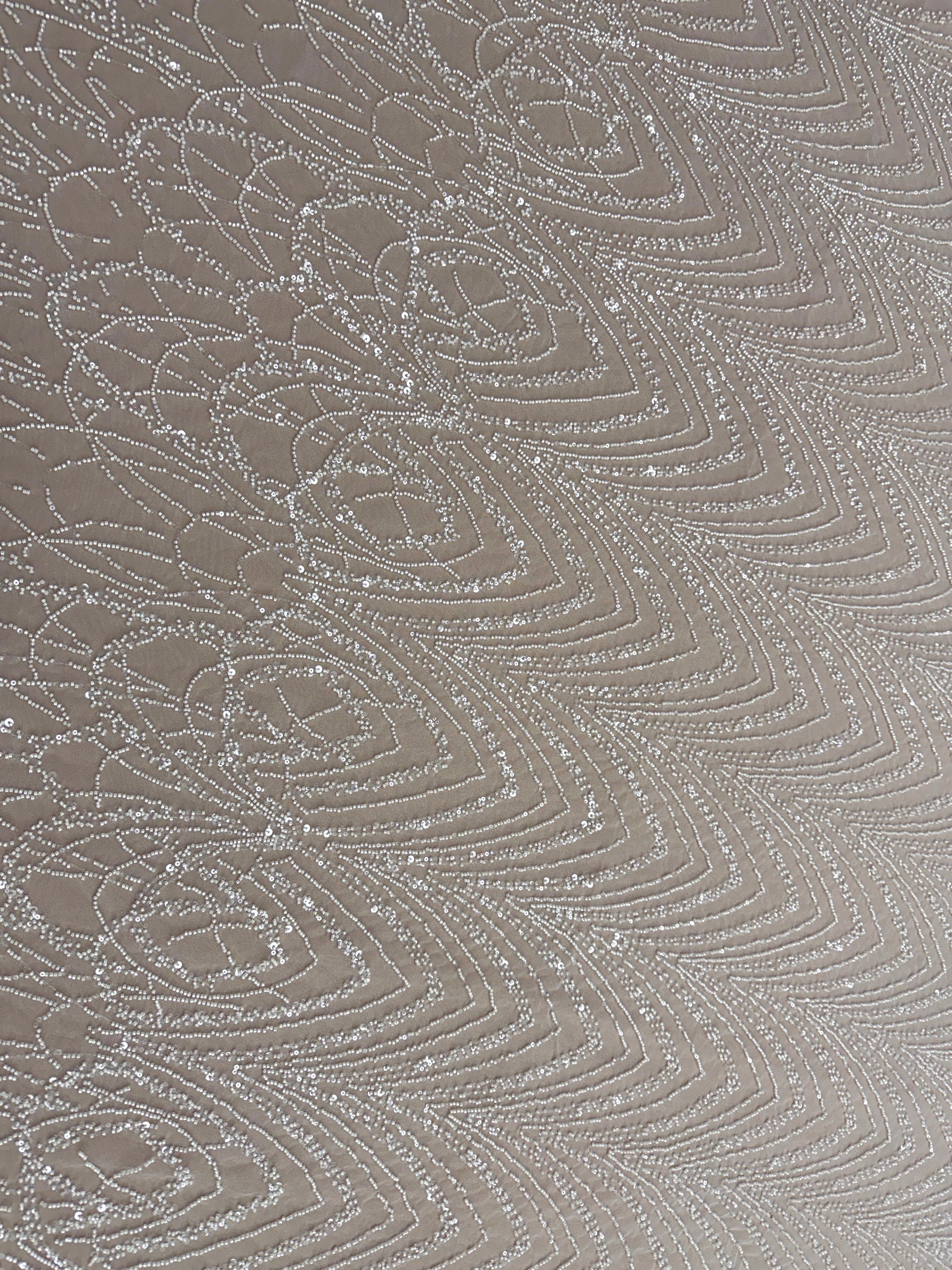 Dantela Couture Ivory cu Model Geometric cu Margele si Paiete