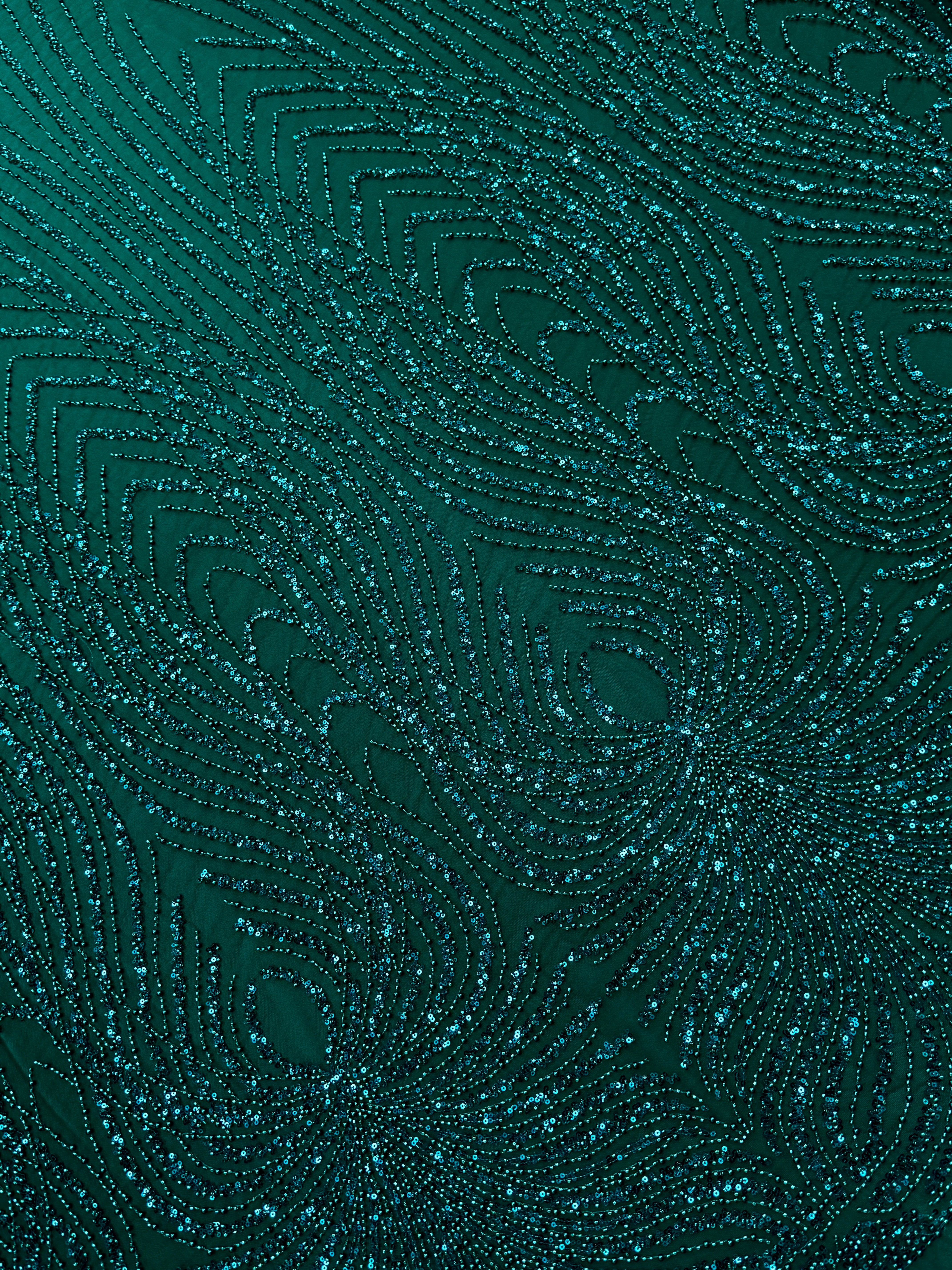 Dantela Couture Verde Smarald cu Panou, cu Margele si Paiete
