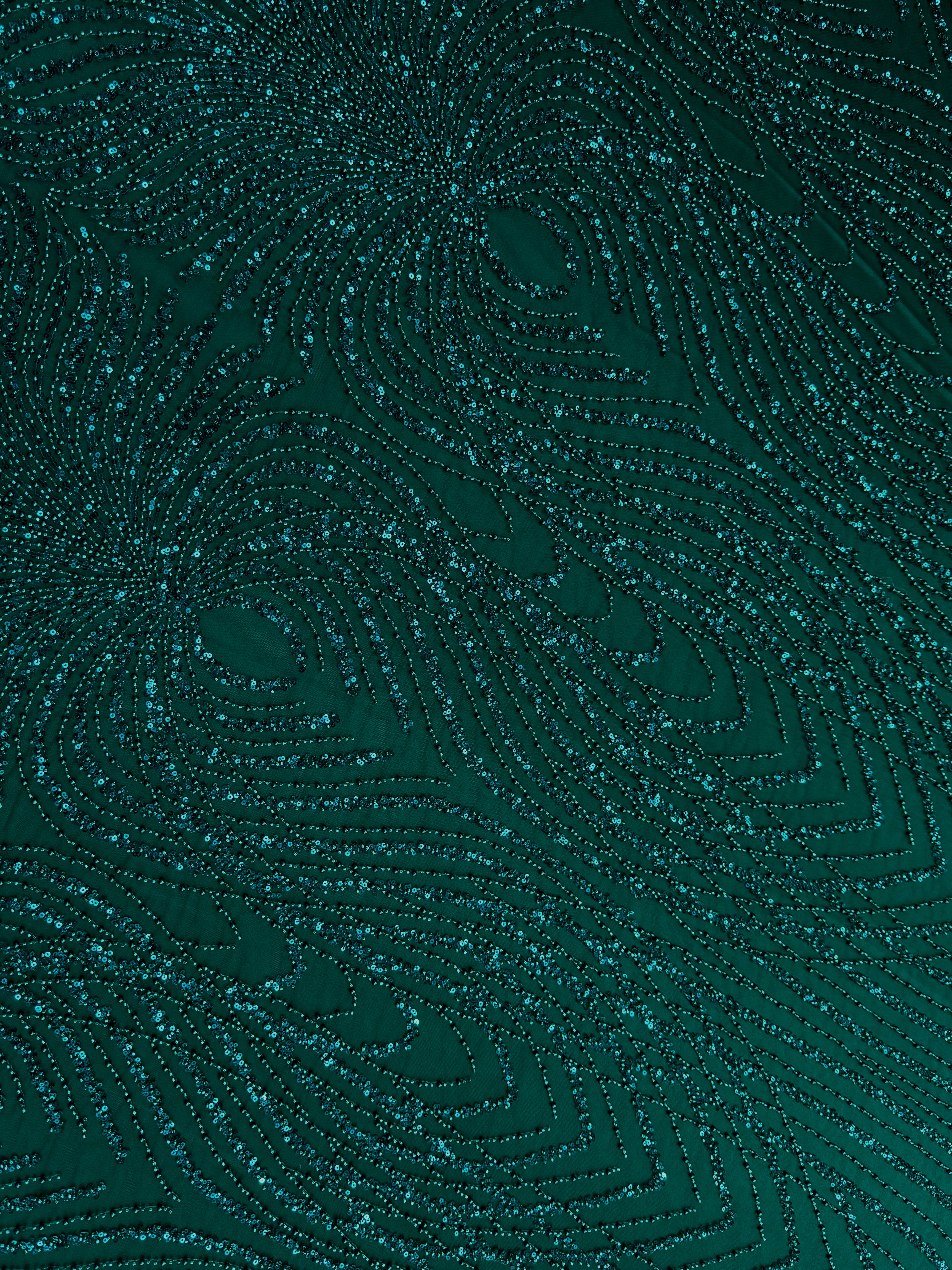 Dantela Couture Verde Smarald cu Panou, cu Margele si Paiete