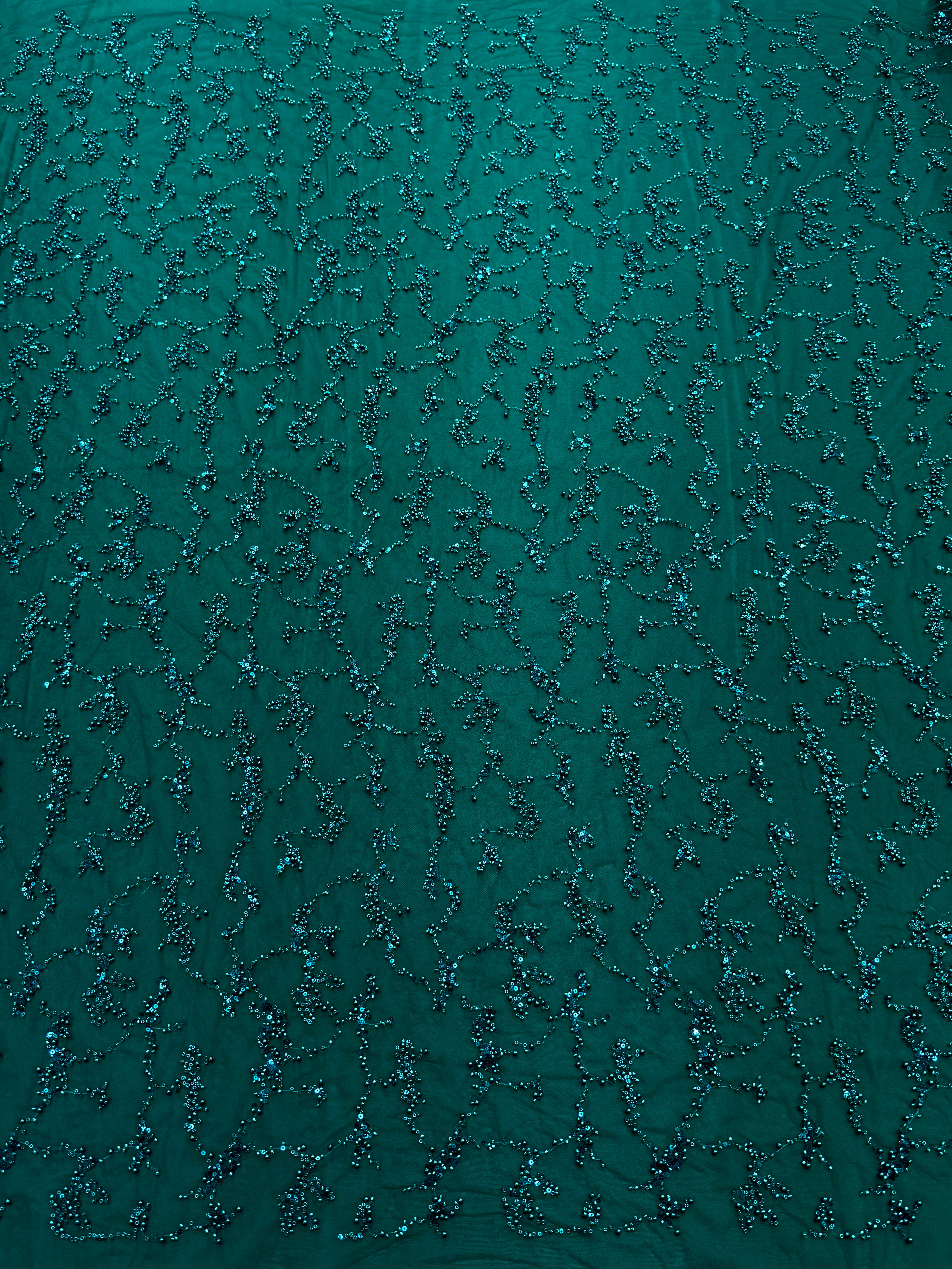 Emerald Green Couture Lace with Pearls, Beads and Sequins
