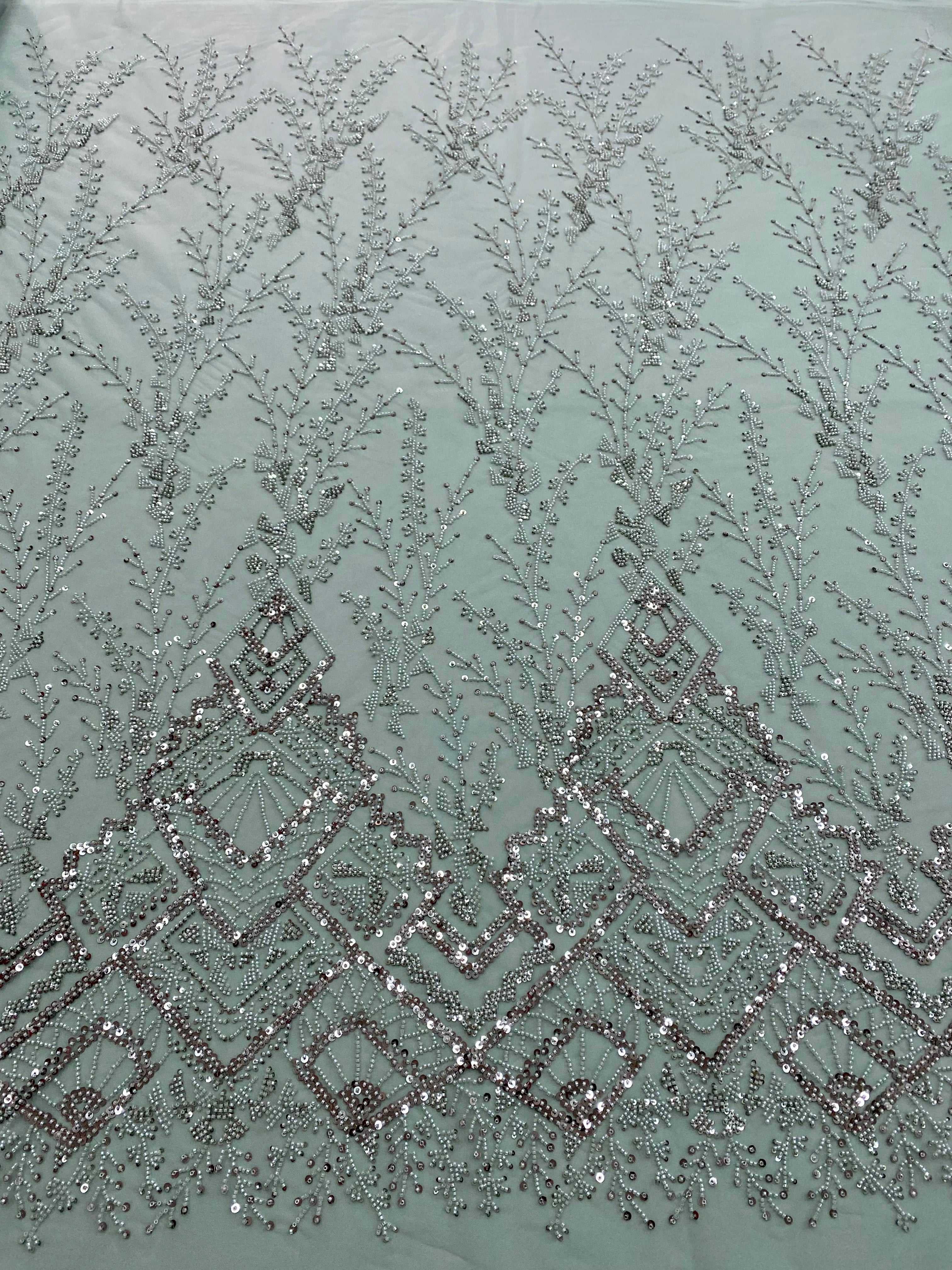 Black Couture Lace with General Pattern, with Beads and Sequins 