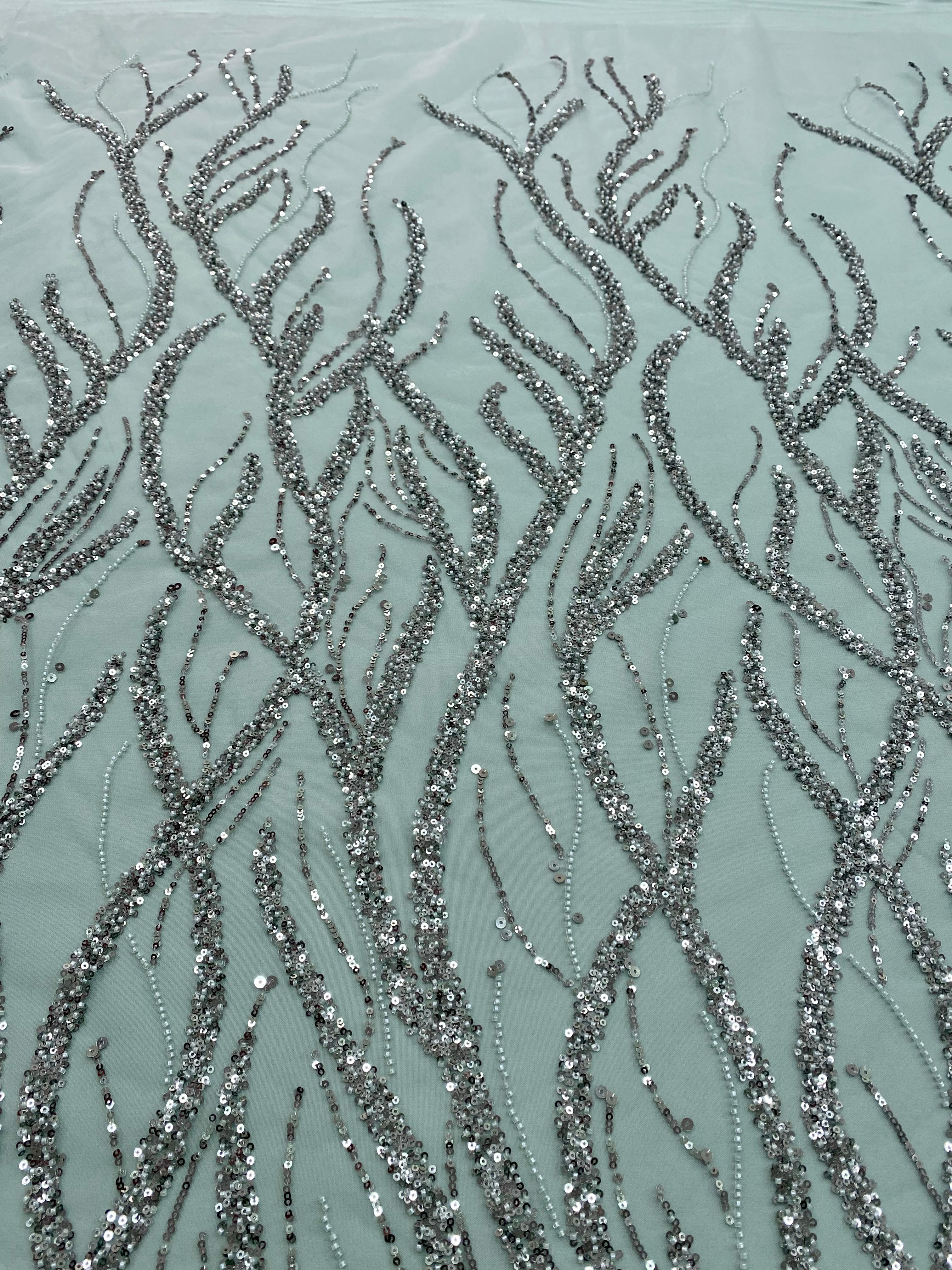 Emerald Green Lace with Strings, Beads and Sequins