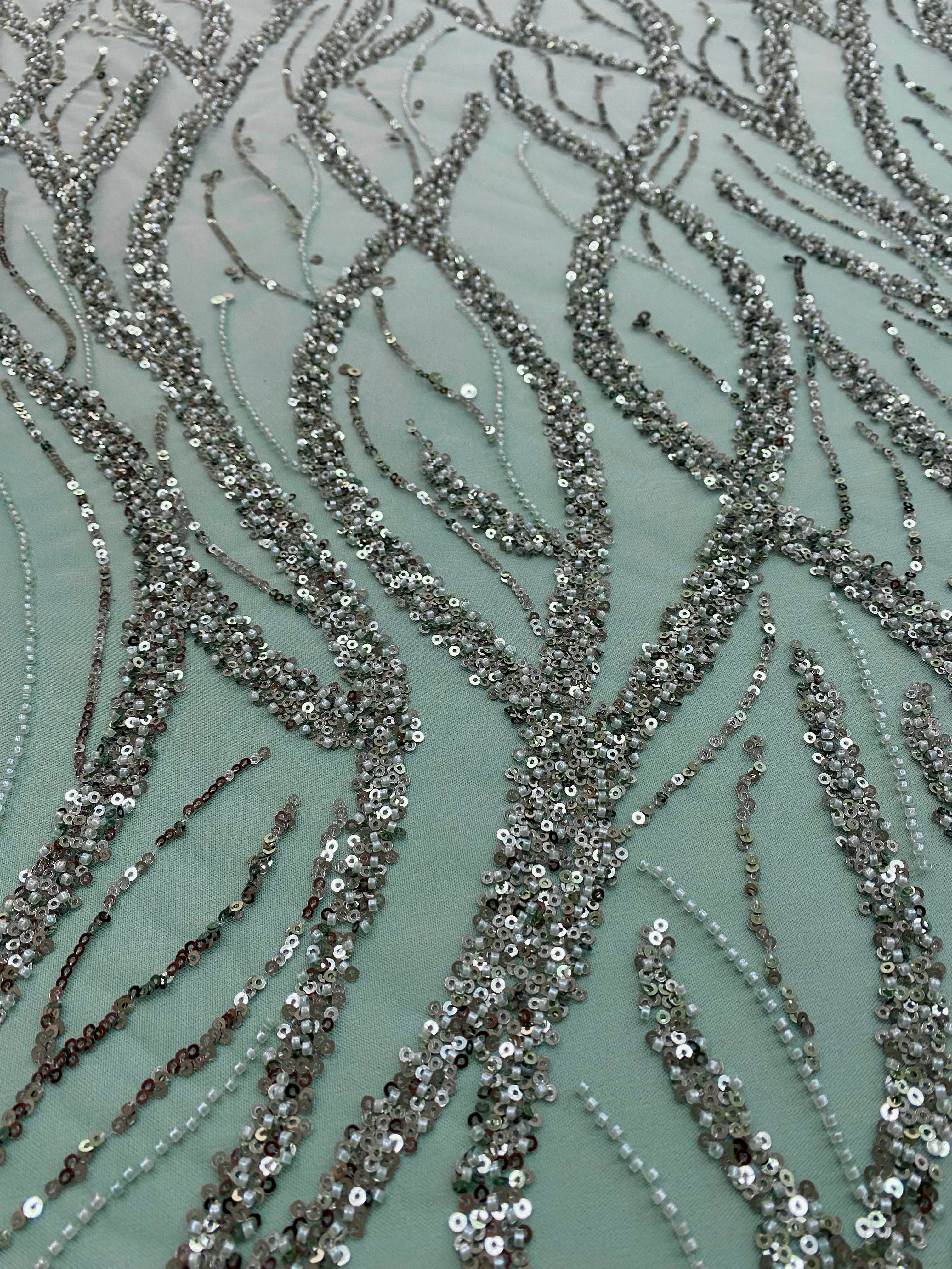 Emerald Green Lace with Strings, Beads and Sequins