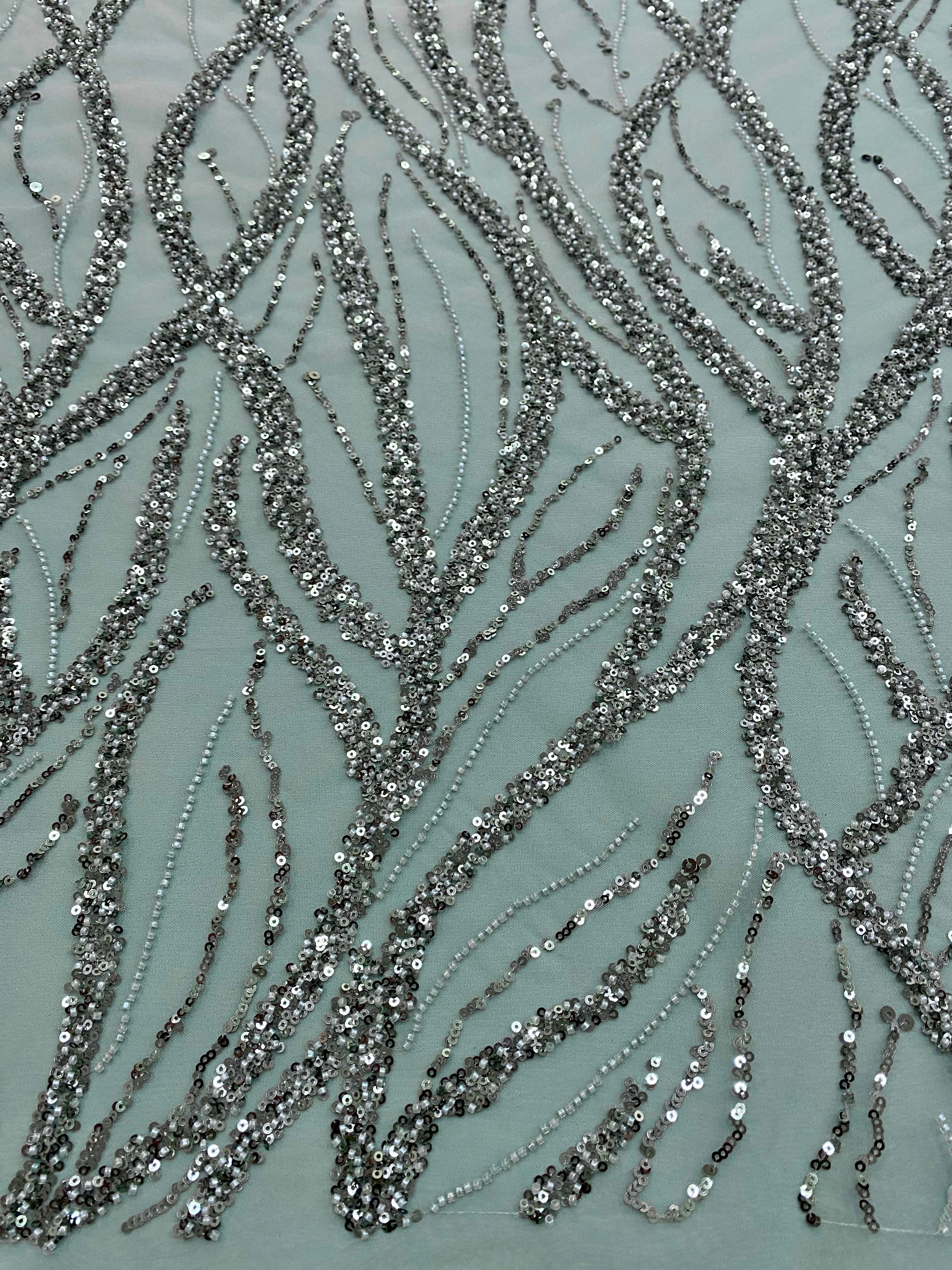 Emerald Green Lace with Strings, Beads and Sequins