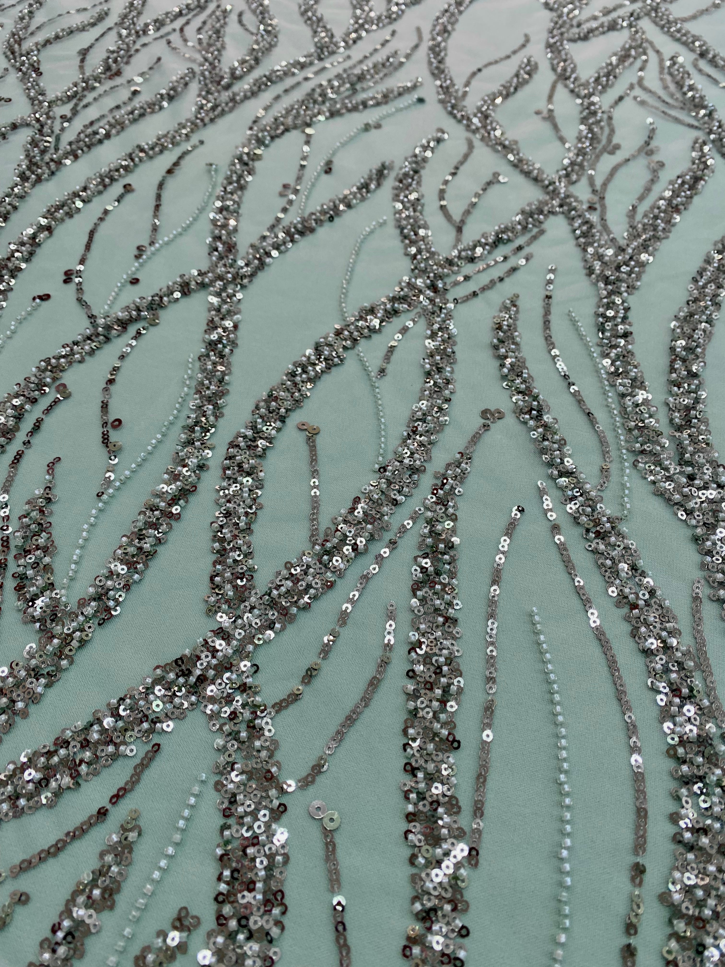 Emerald Green Lace with Strings, Beads and Sequins