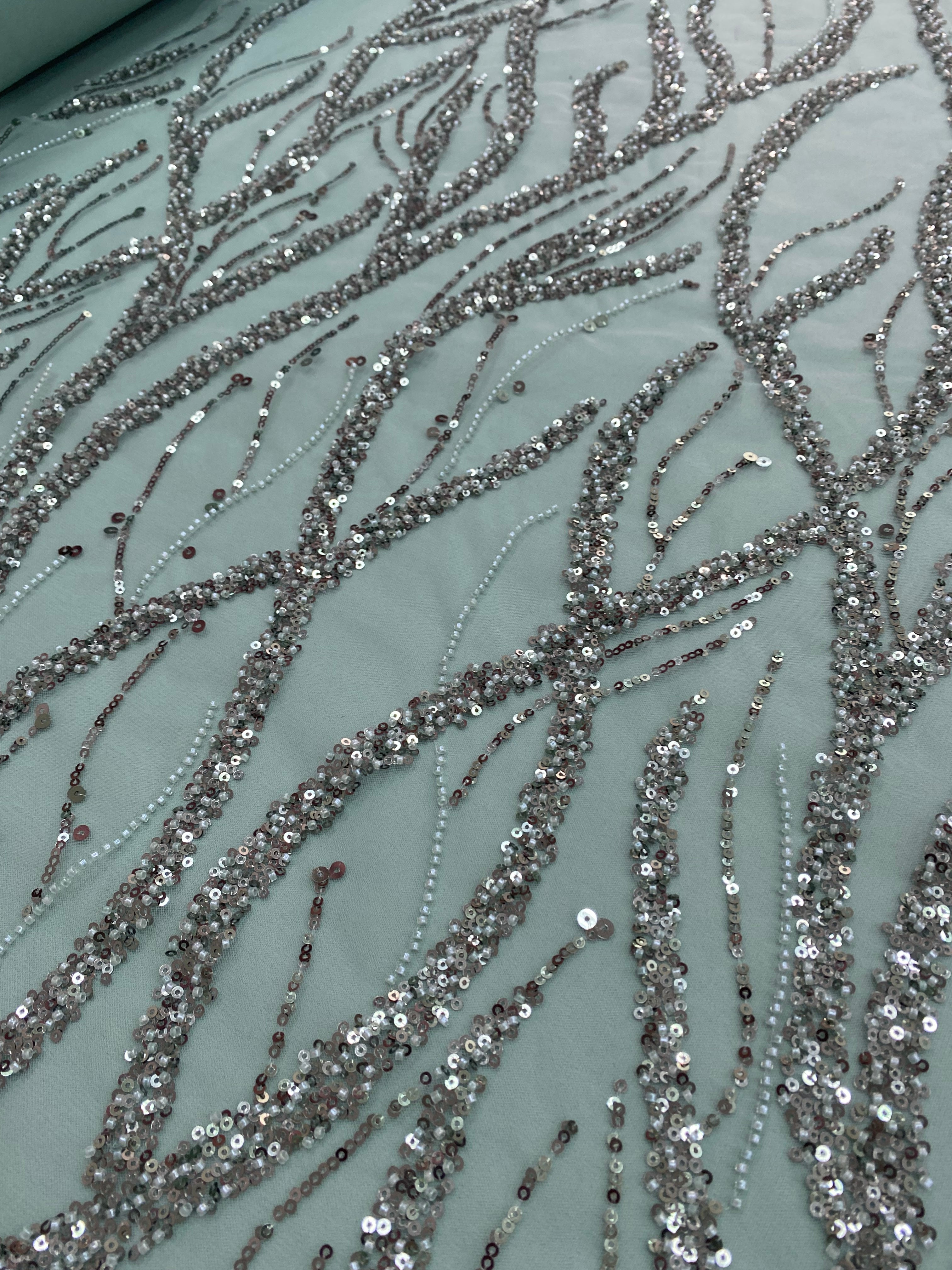 Emerald Green Lace with Strings, Beads and Sequins