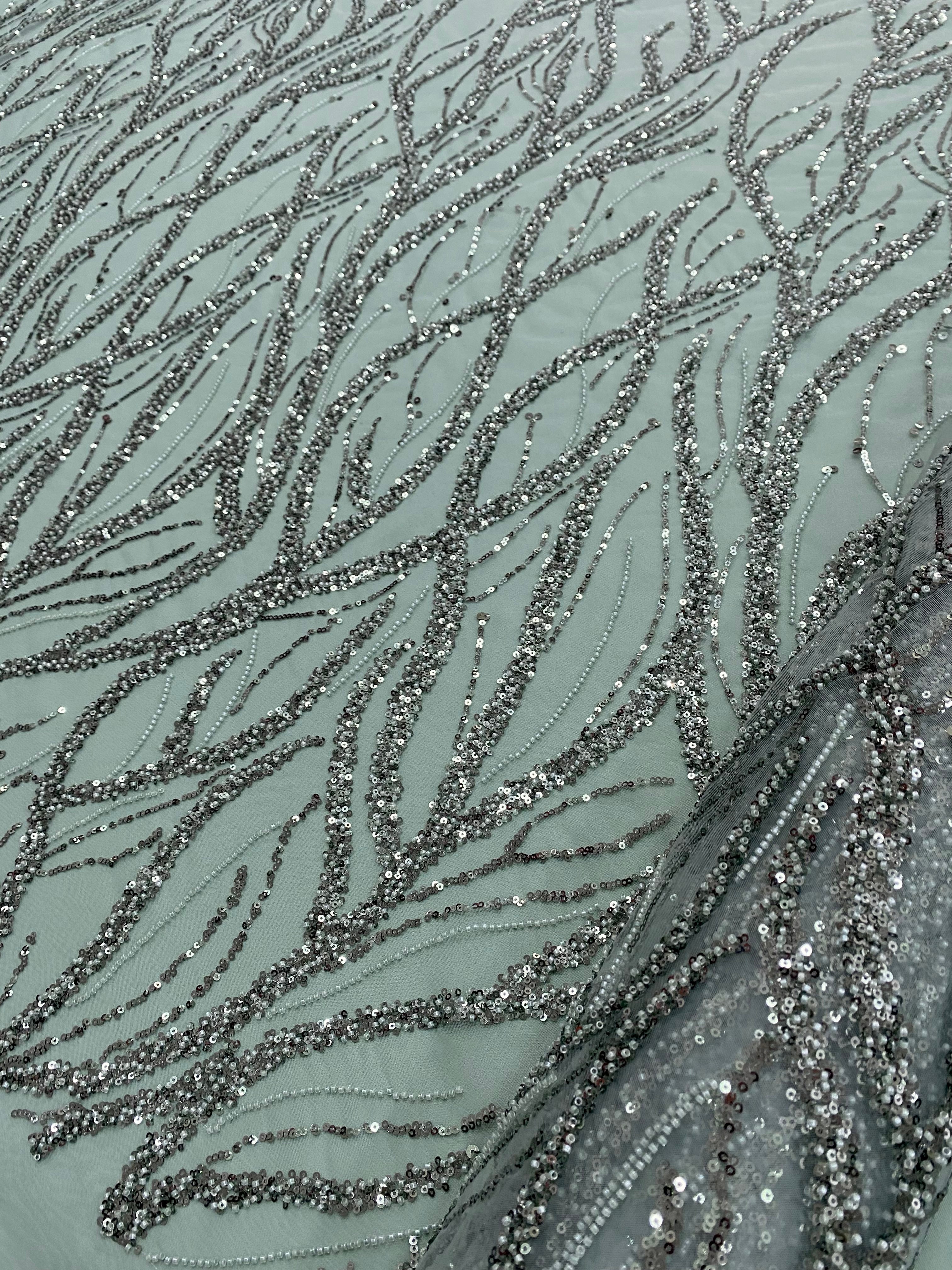 Emerald Green Lace with Strings, Beads and Sequins