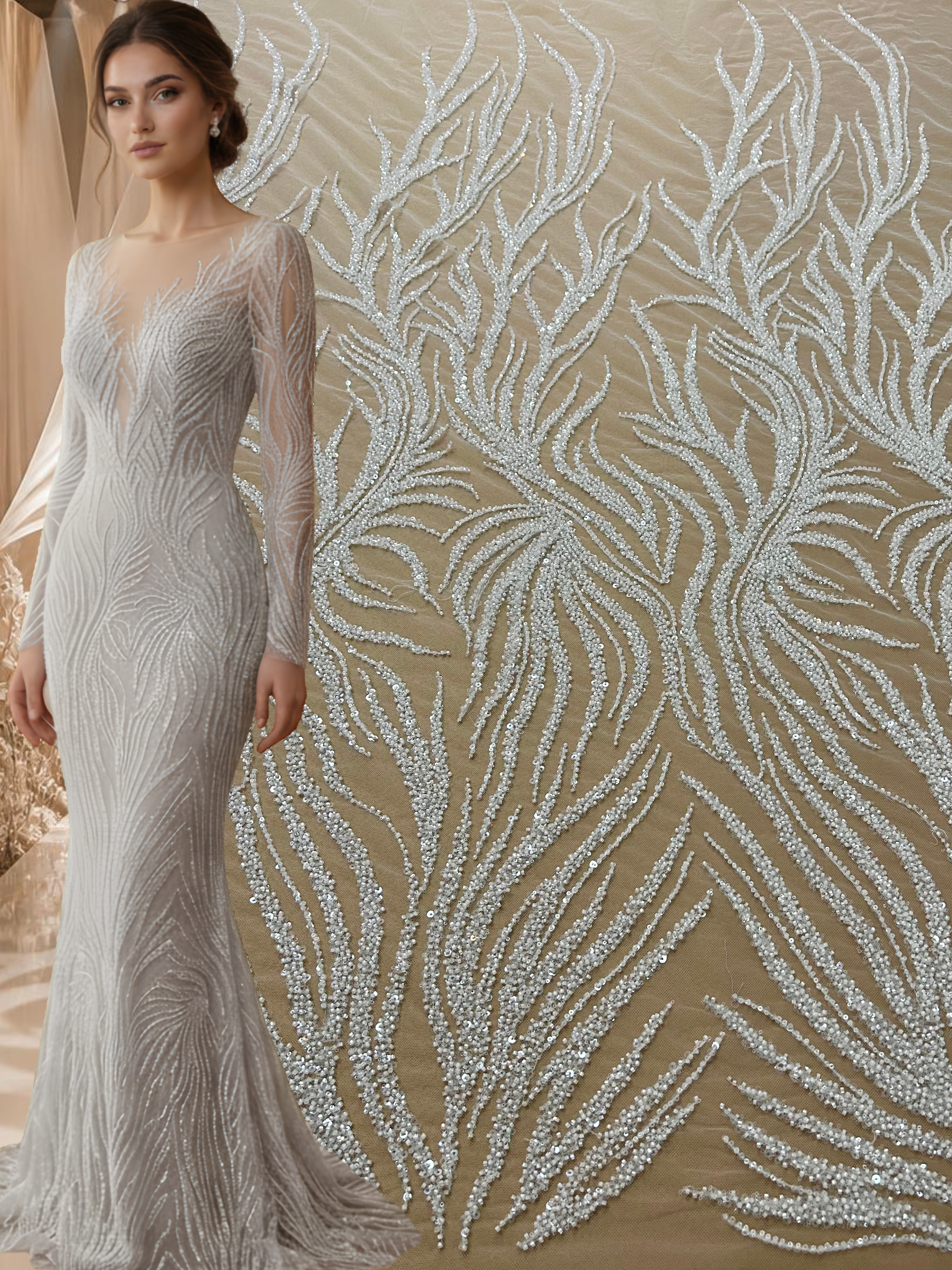 Ivory Couture Lace with Beads and Sequins