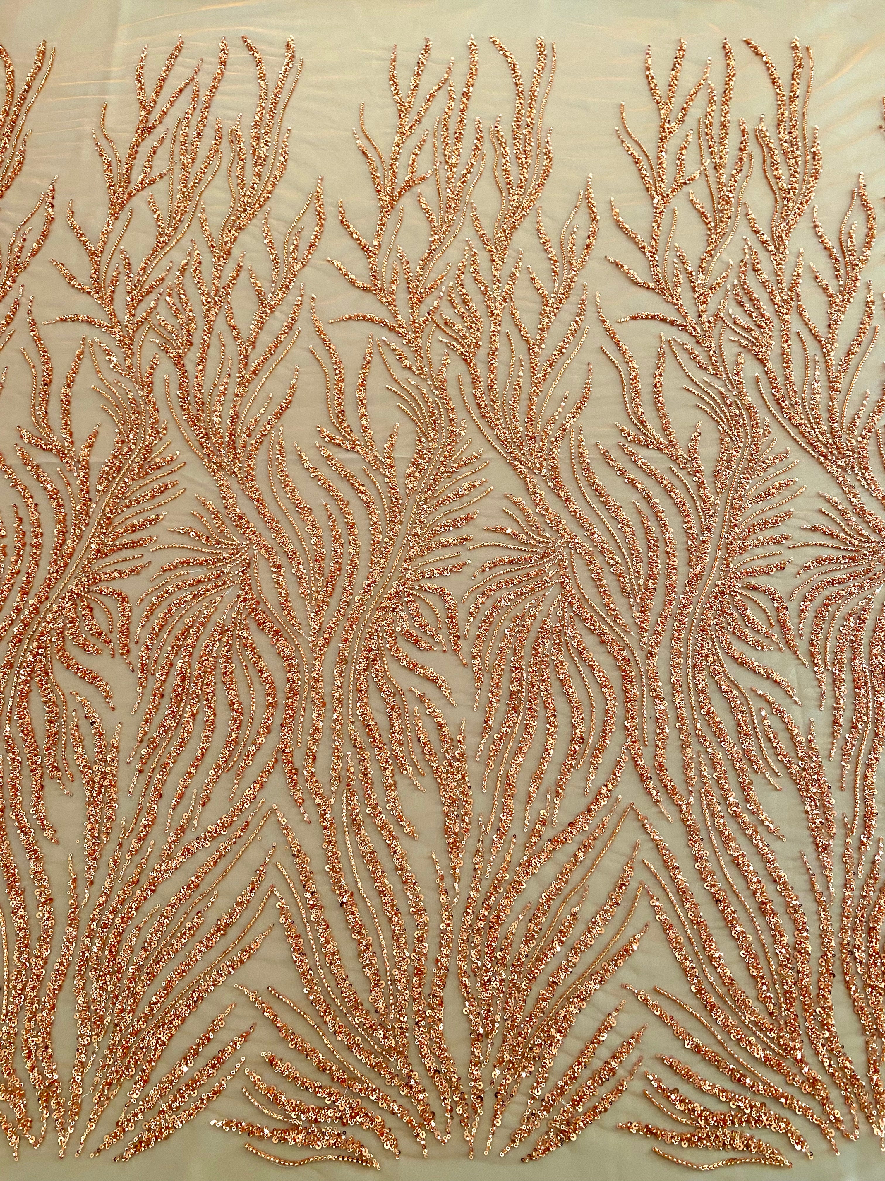 Couture Lace Burnt Orange with Strings, Beads and Sequins