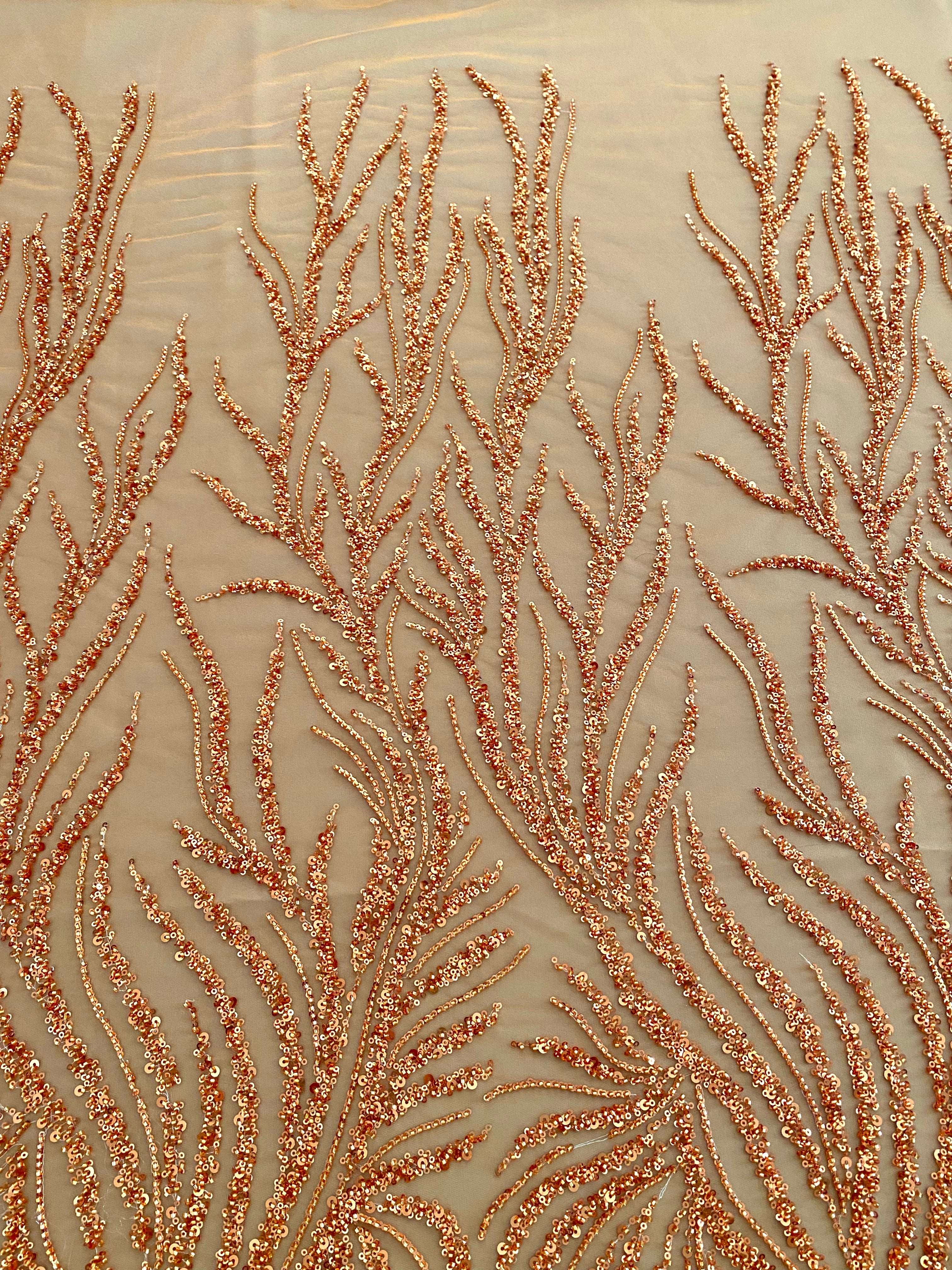 Couture Lace Burnt Orange with Strings, Beads and Sequins
