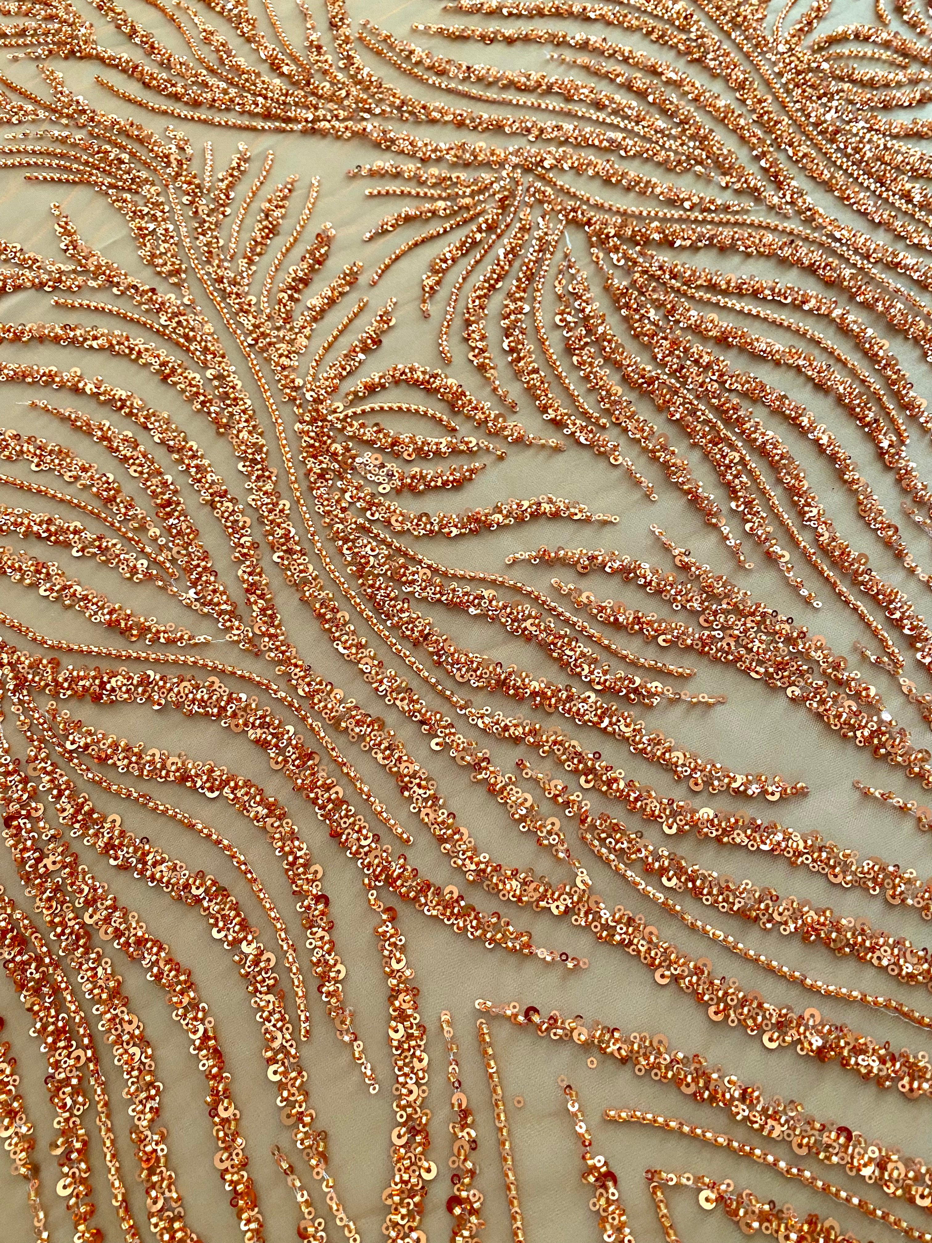 Couture Lace Burnt Orange with Strings, Beads and Sequins