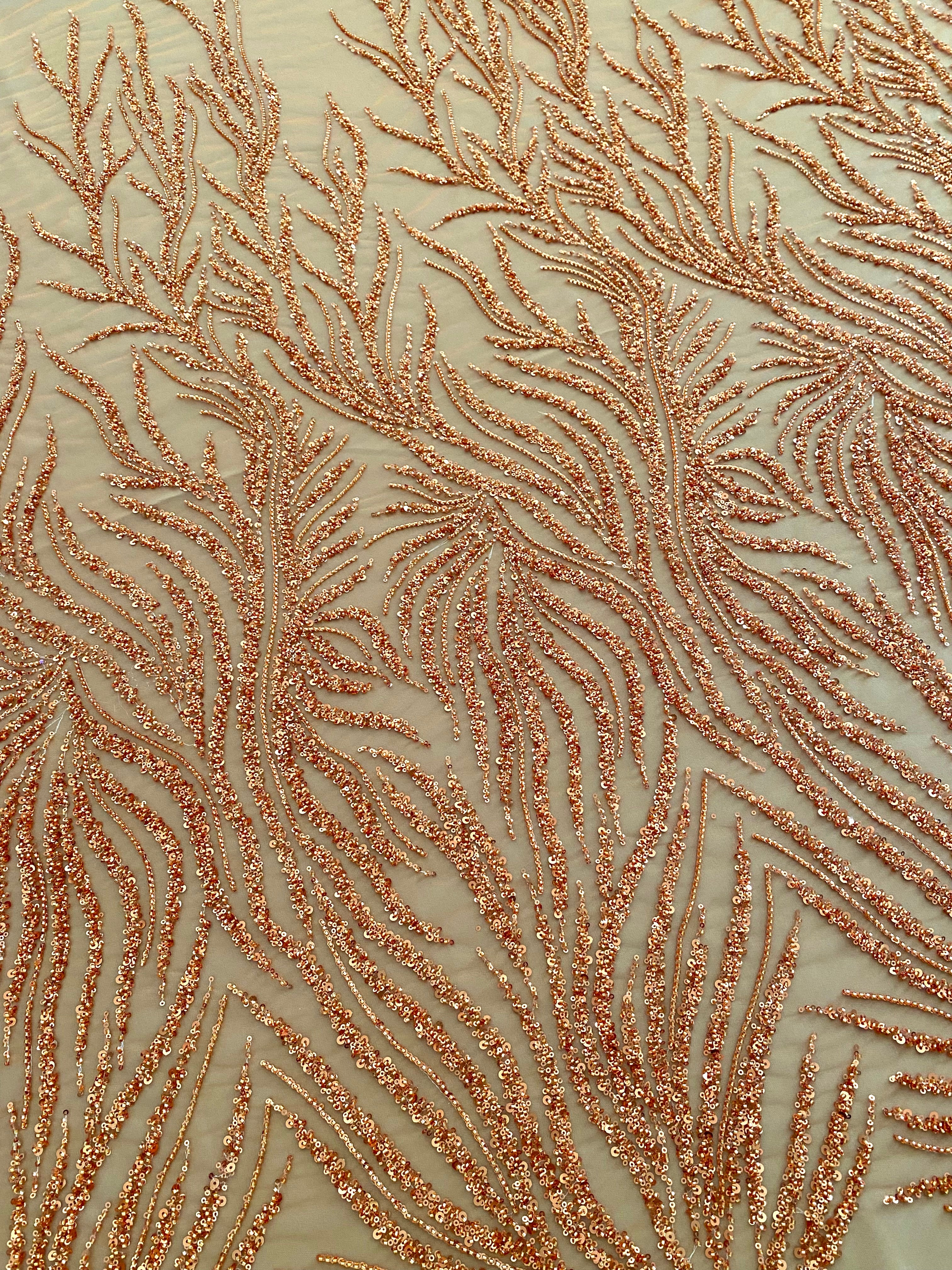 Couture Lace Burnt Orange with Strings, Beads and Sequins