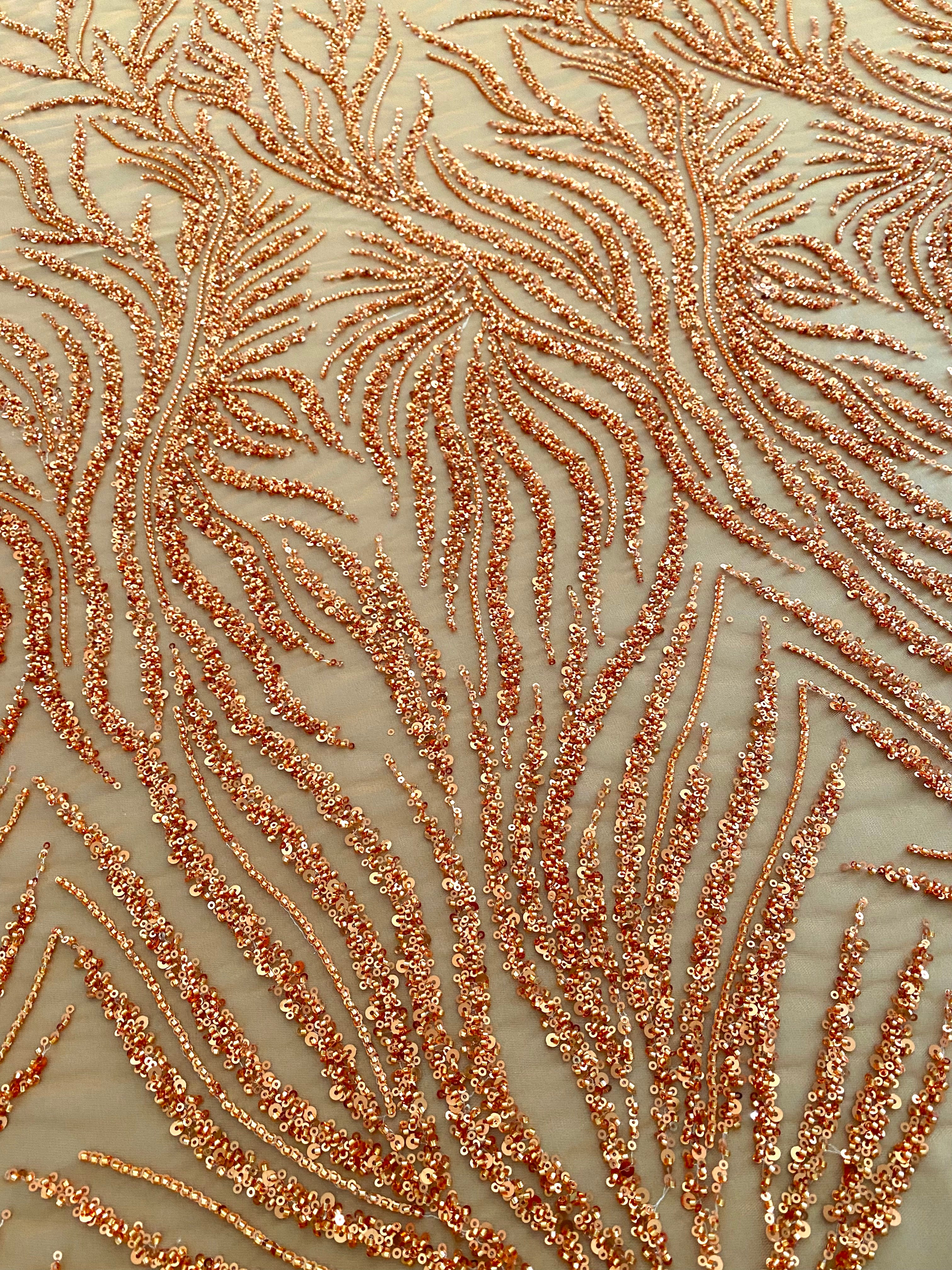 Couture Lace Burnt Orange with Strings, Beads and Sequins