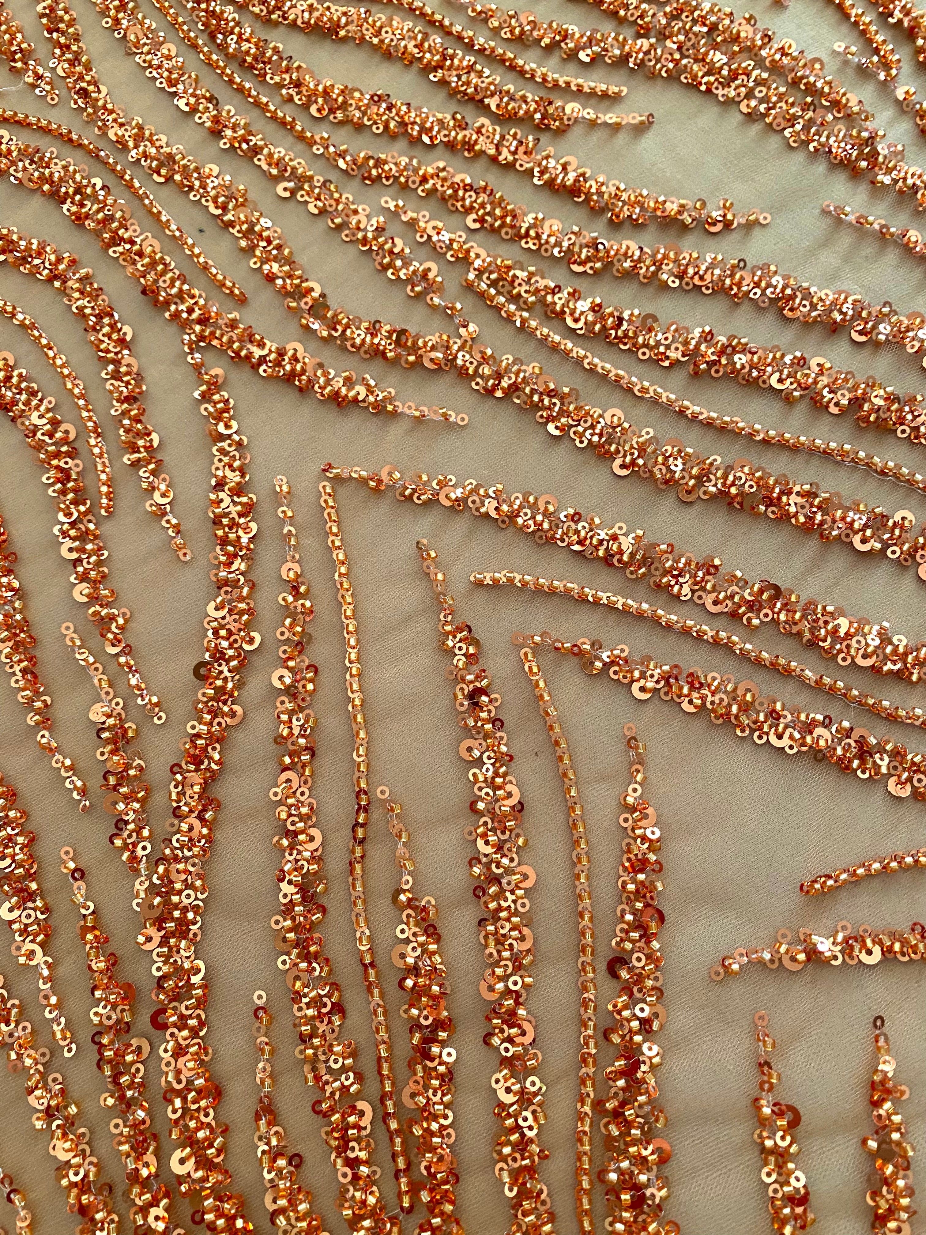 Couture Lace Burnt Orange with Strings, Beads and Sequins