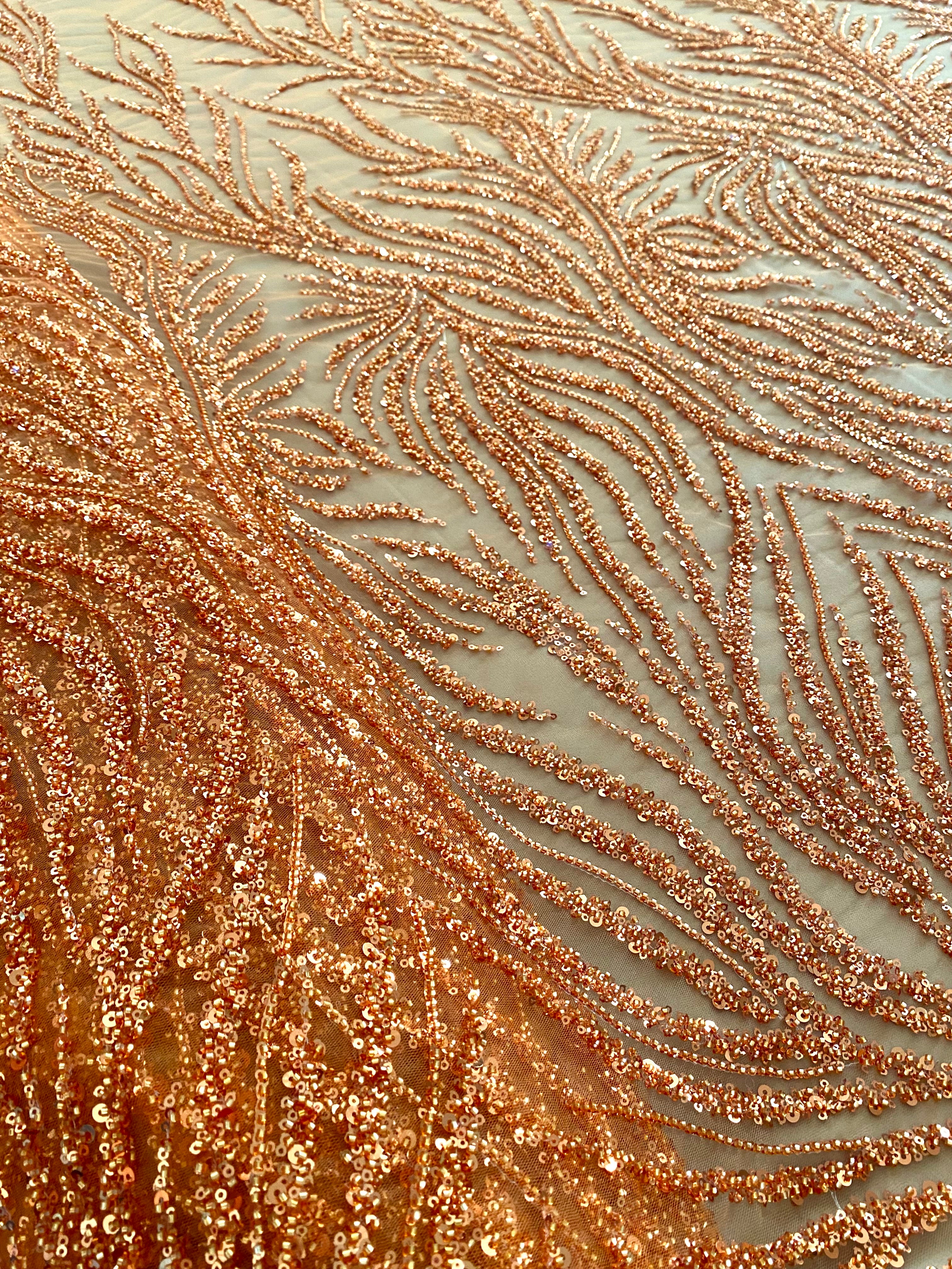 Couture Lace Burnt Orange with Strings, Beads and Sequins