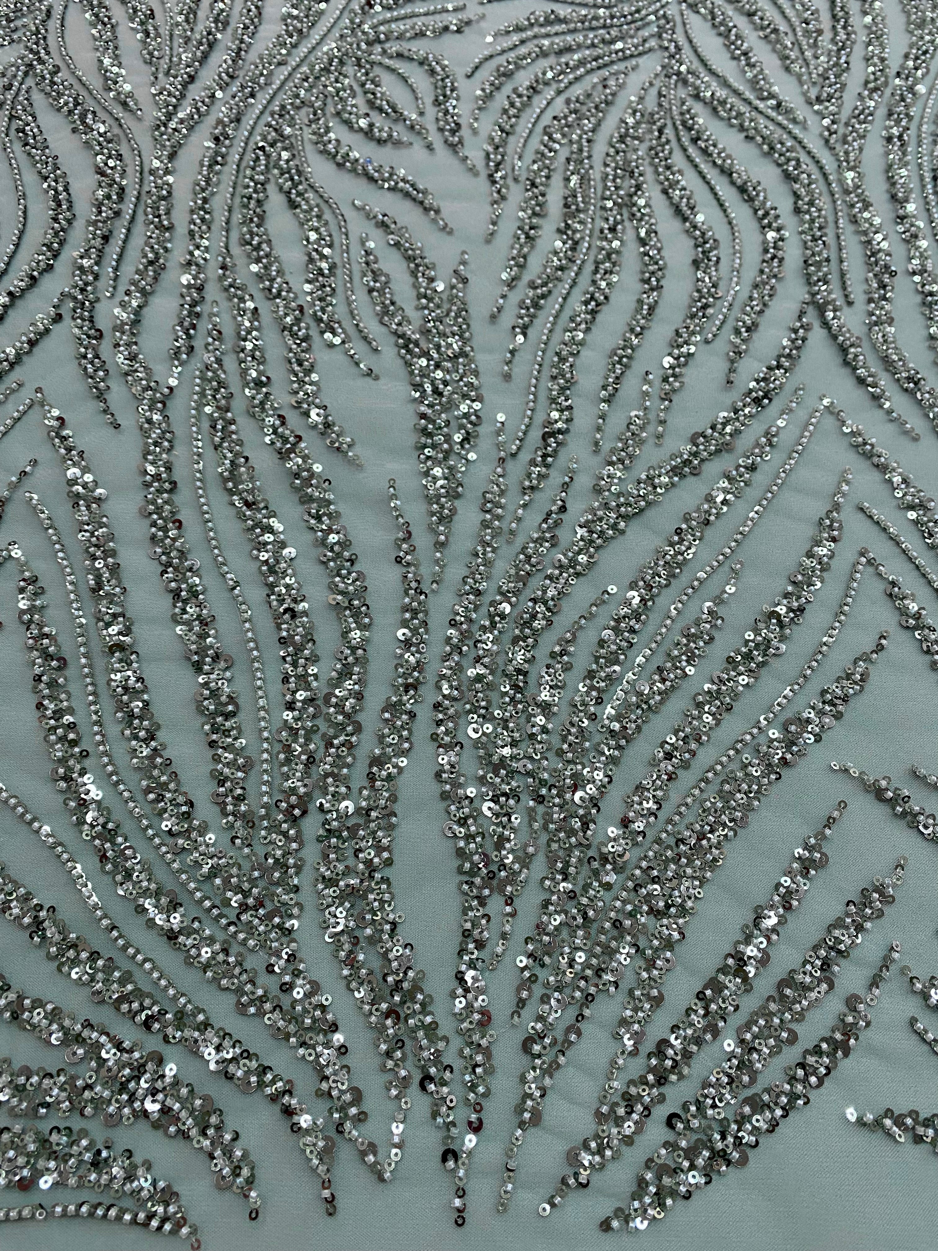 Navy Blue Lace with Strings, Beads and Sequins