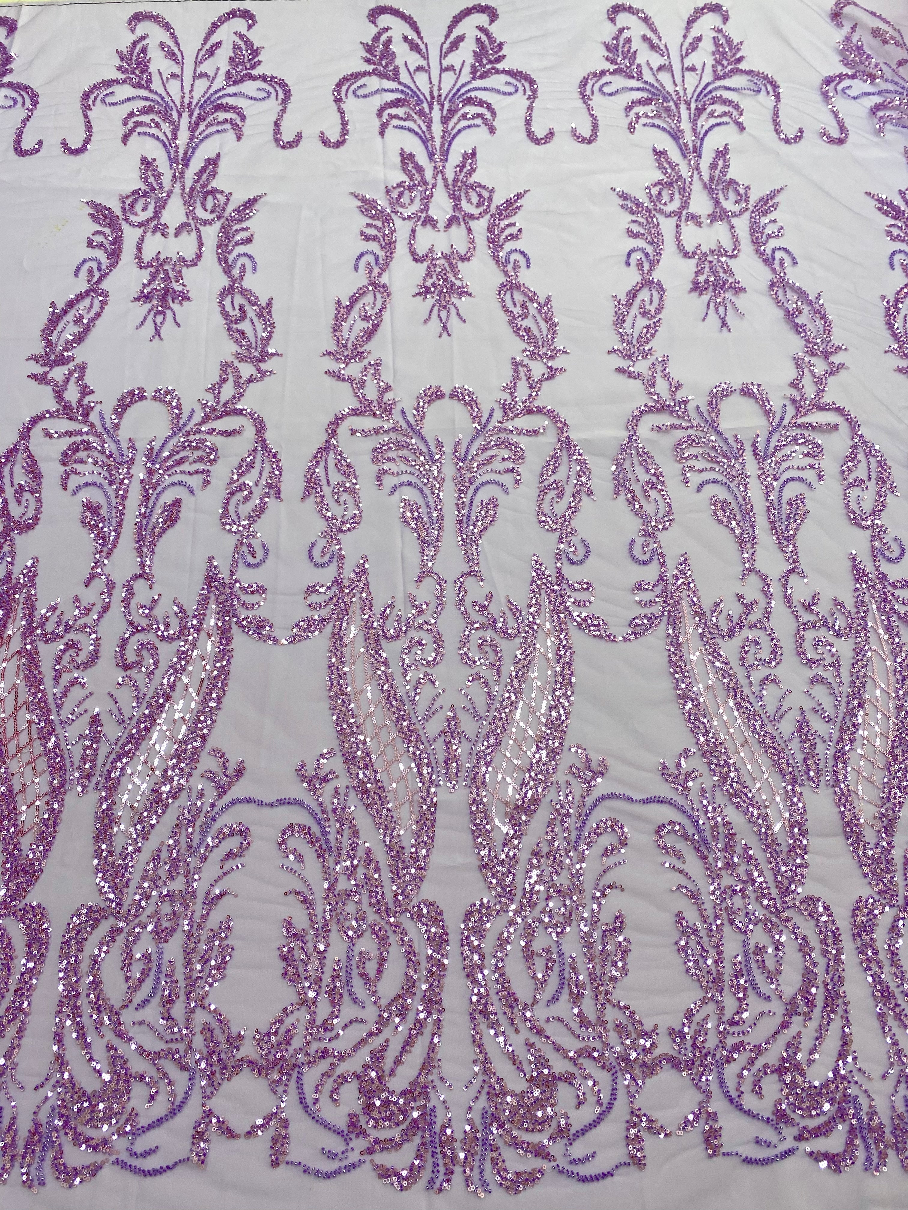 Lavender Couture Lace with Geometric Pattern, Beads and Sequins