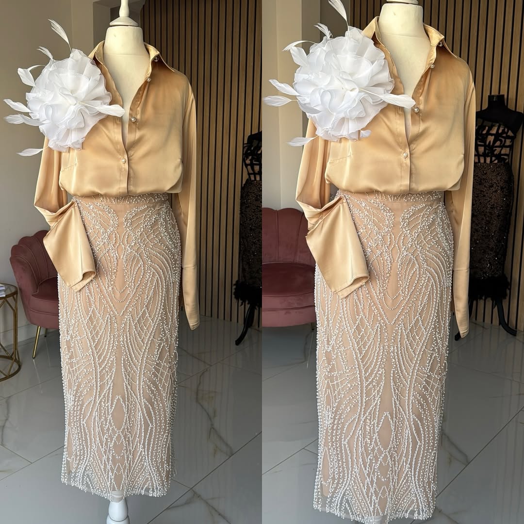 Silver Lace with Nude Tulle with Linear Pattern, Beads and Sequins
