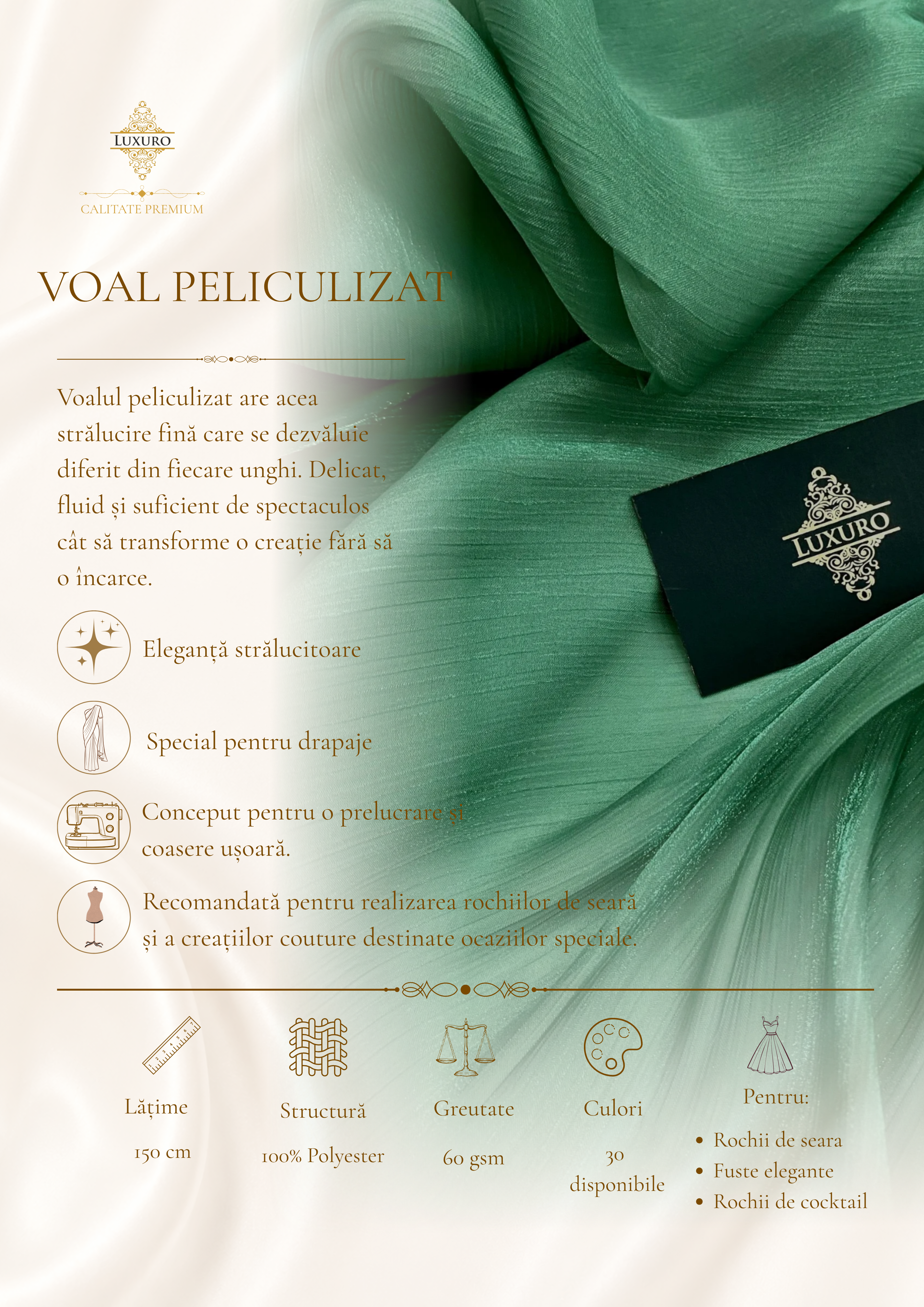 Fóliázott krepp voál fenyőzöld