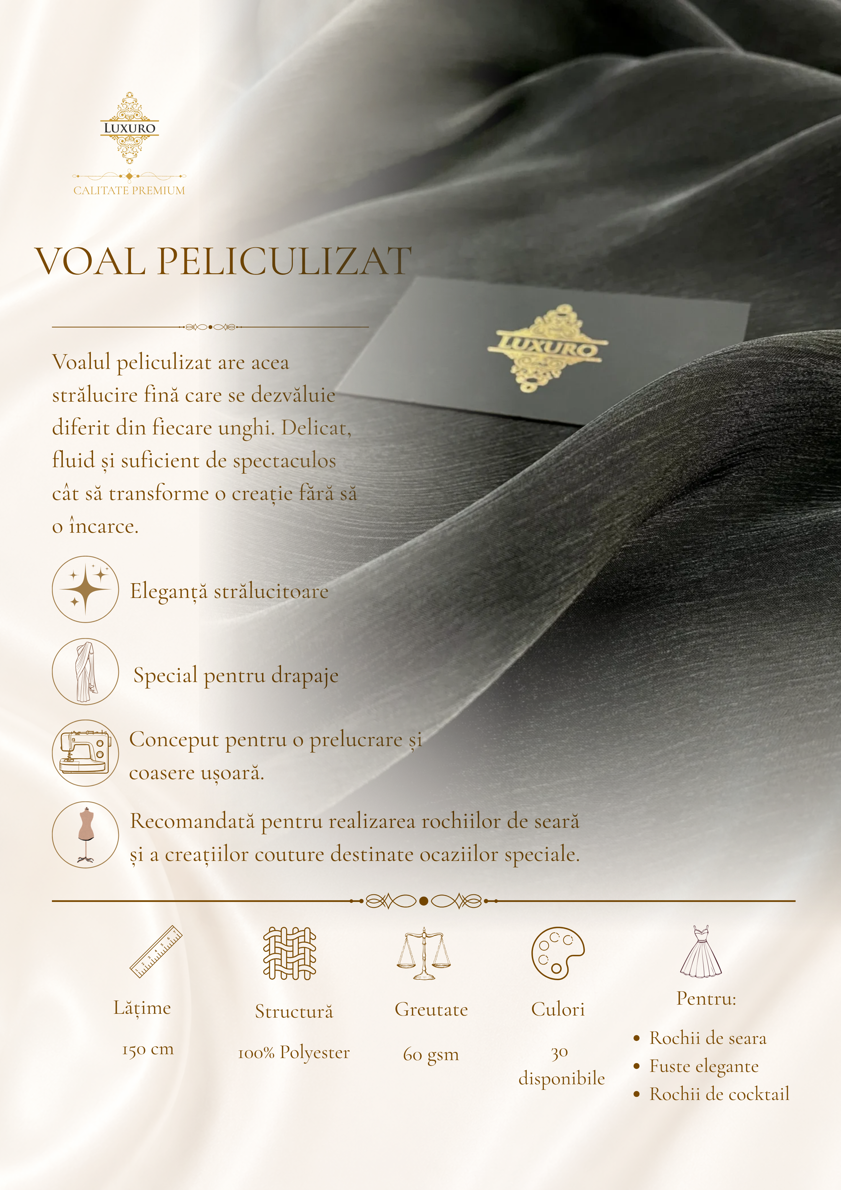 Voal Peliculizat Creponat Negru