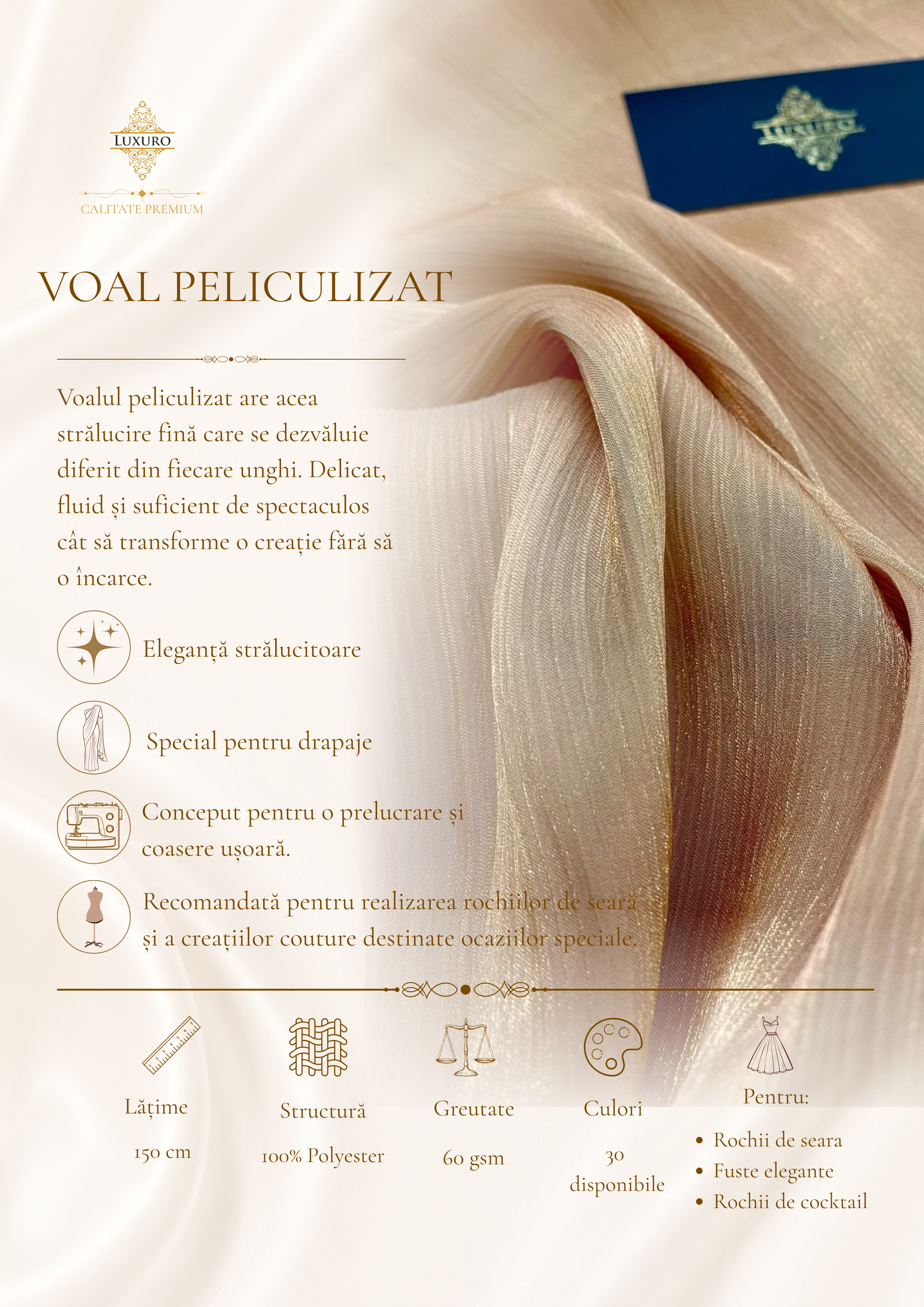 Bronz kreppelt fóliázott voile