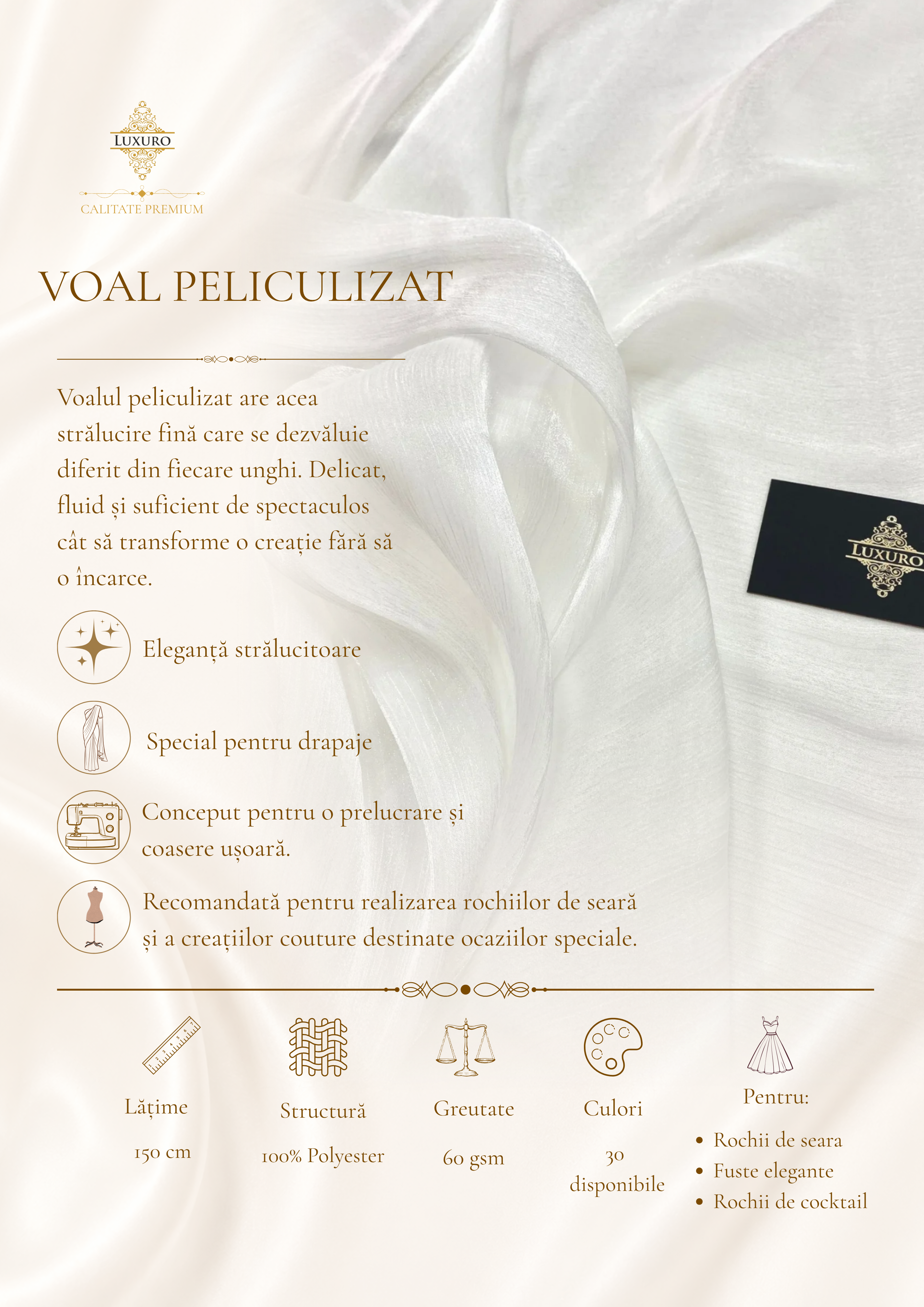 Ivory fóliázott krepp voál