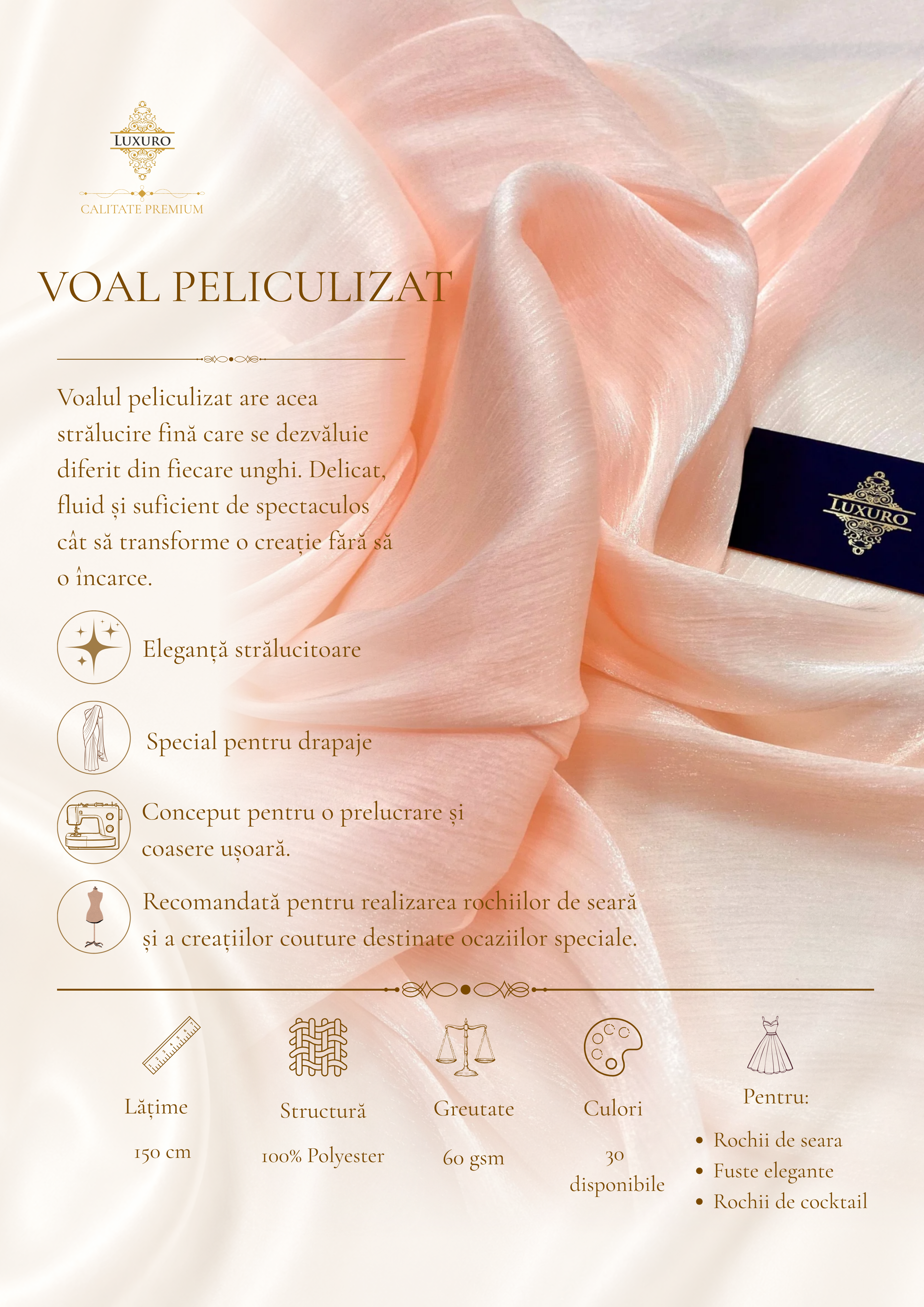 Voal Peliculizat Creponat Somon Inchis