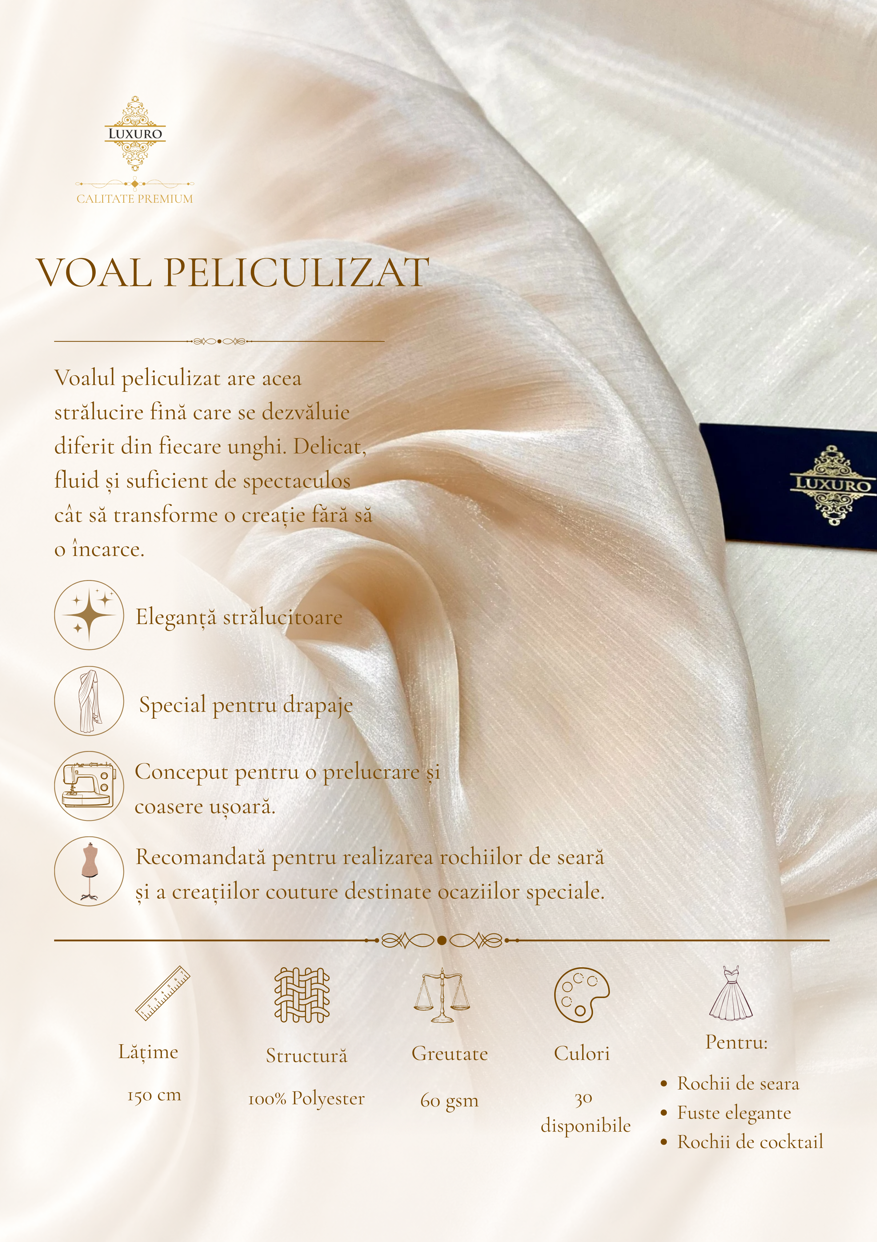 Nude kreppelt, fóliázott voál